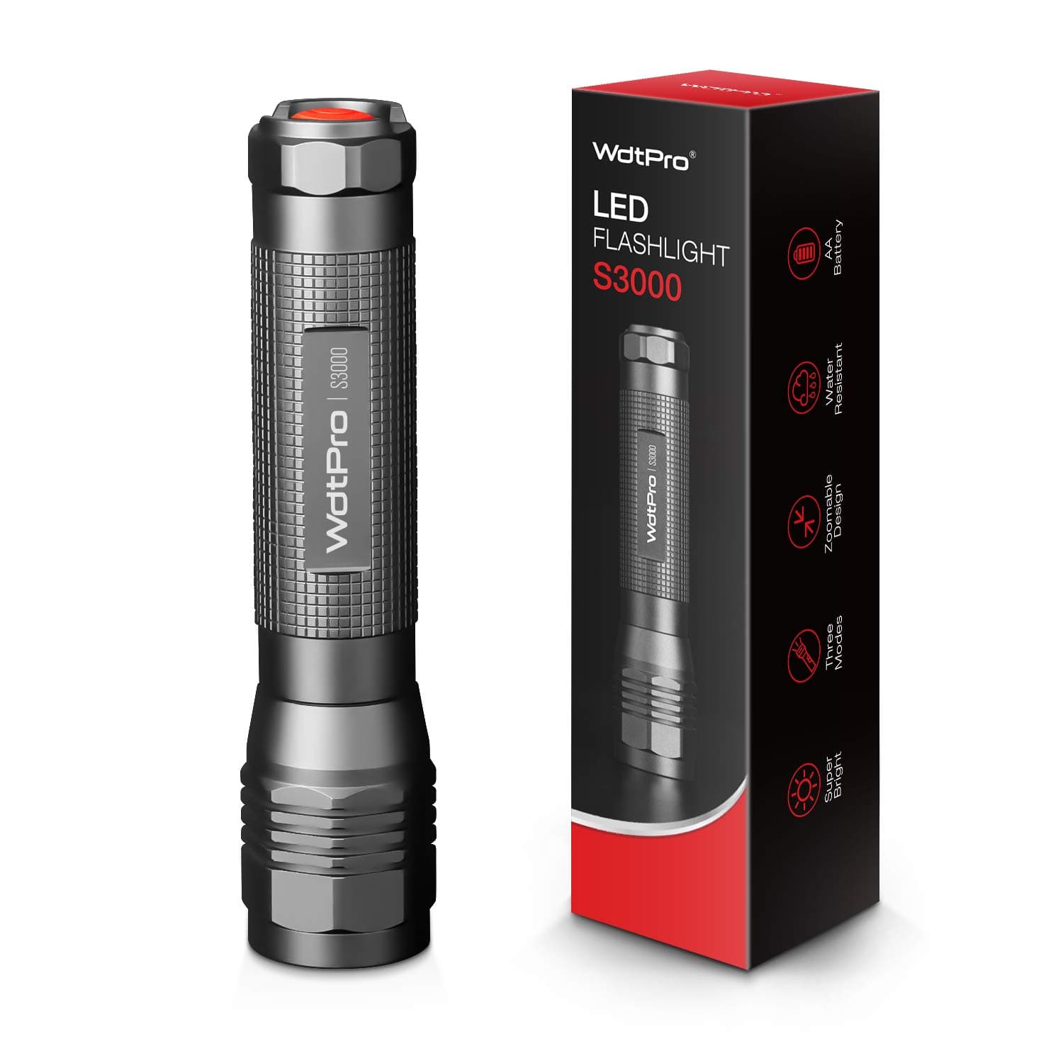 WdtPro High-Powered Led Flashlight S3000, Wdtpro Super Bright Flashlights - High Lumen, Ip67 Water Resistant, 3 Modes And Zoomable For Camping, Emergency, Hiking, Gift, 1600 Lumen