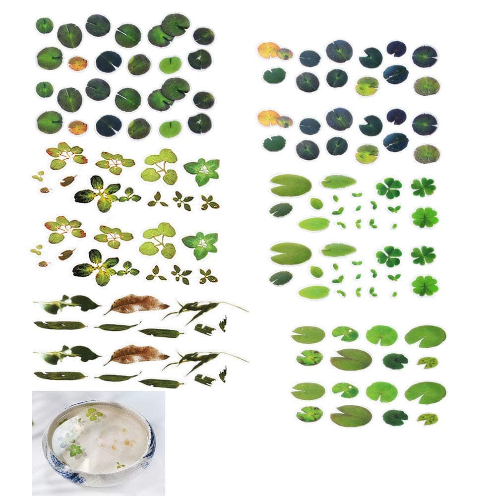 Daimay 12 Sheets 3D Simulation Fish Leaves Duckweed Koi Pond Clear Film Sticker Resin Decorative Sticker DIY Mold for Painting Jewelry Making-6 Styles