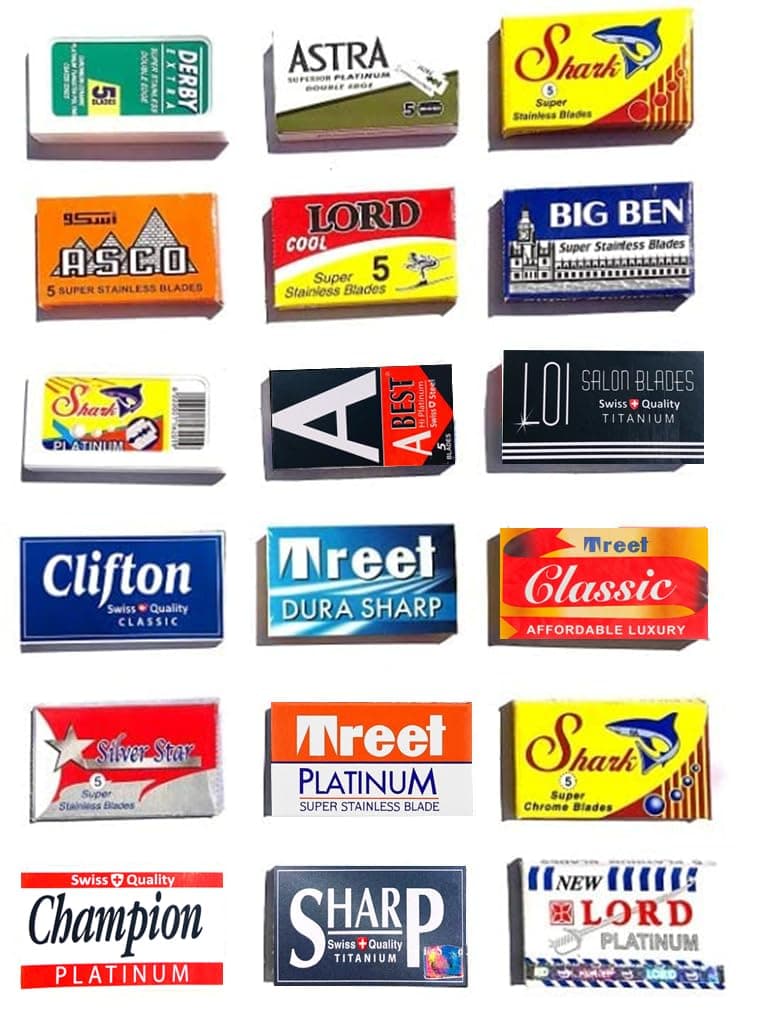 Astra-Derby-Shark-Lord-Treet-Sharp 100 Quality Double Edge Razor Blades Sampler (18 different brands)