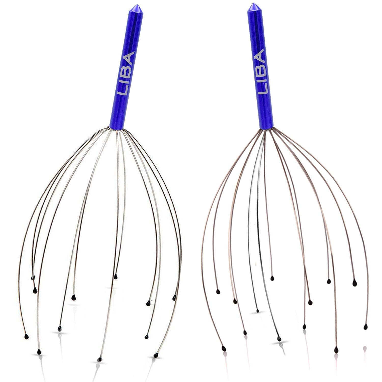 LiBaLiBa Scalp Massager Tool (2-Pack) for a Rejuvenating Head Hair Scratcher Massage No Painful Scratches, Tangling, or Hair Pulling Wires w/Gentle Rubber Beads (Blue, 12 Wire)