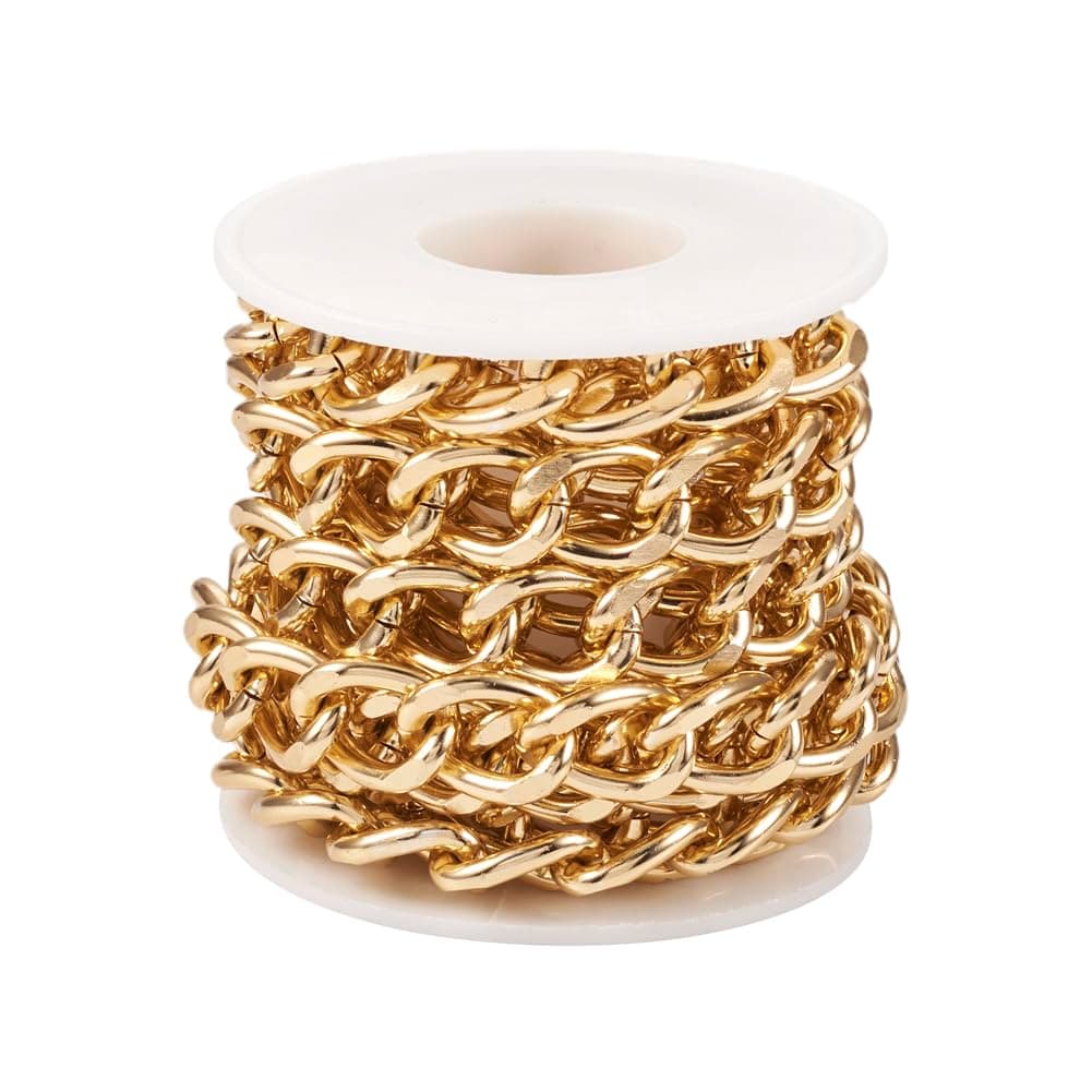 Boutgiem 2M Aluminium Curb Chains Unwelded Twisted Chains Golden Chunky Chain Link 17x13x3mm for DIY Jewellery Making