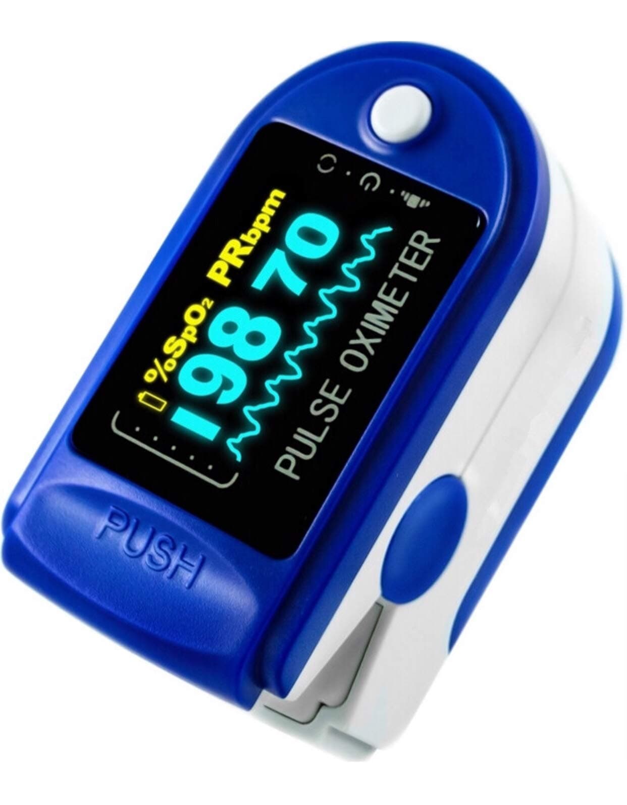 Pulse Oximeter, OXYGEN SATURATION with Colour Display - Lanyard and Batteries (FDA Approved) (White & Grey) x 1 (Blue Model OLED)
