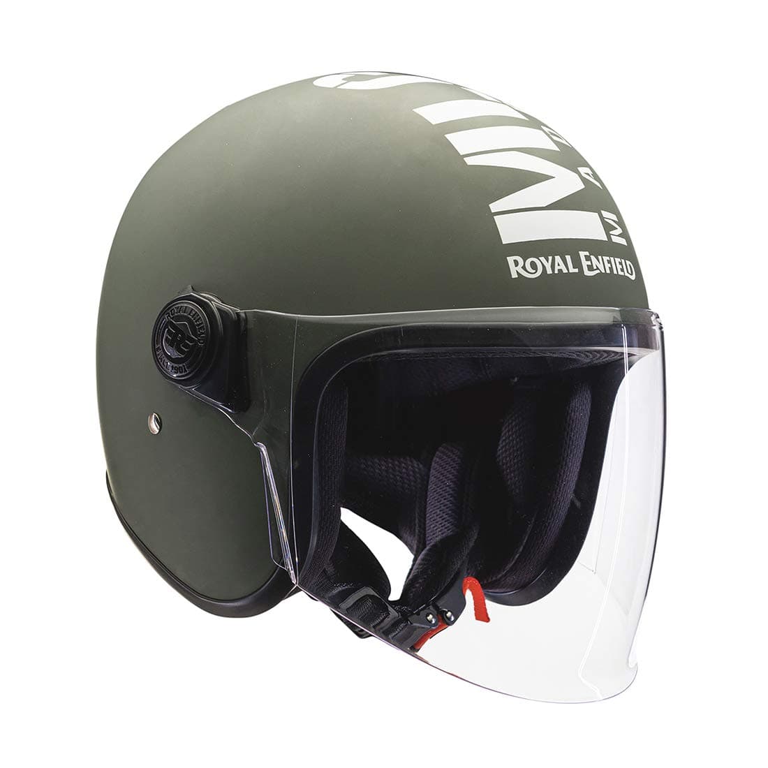 Royal Enfield ISI Certified Open Face Riding MLG Helmet with Clear Visor Matt Battle Green-Impact Protection, Better Scratch Resistance, Anti-Microbial Fabric, Size: L(59-60Cm)