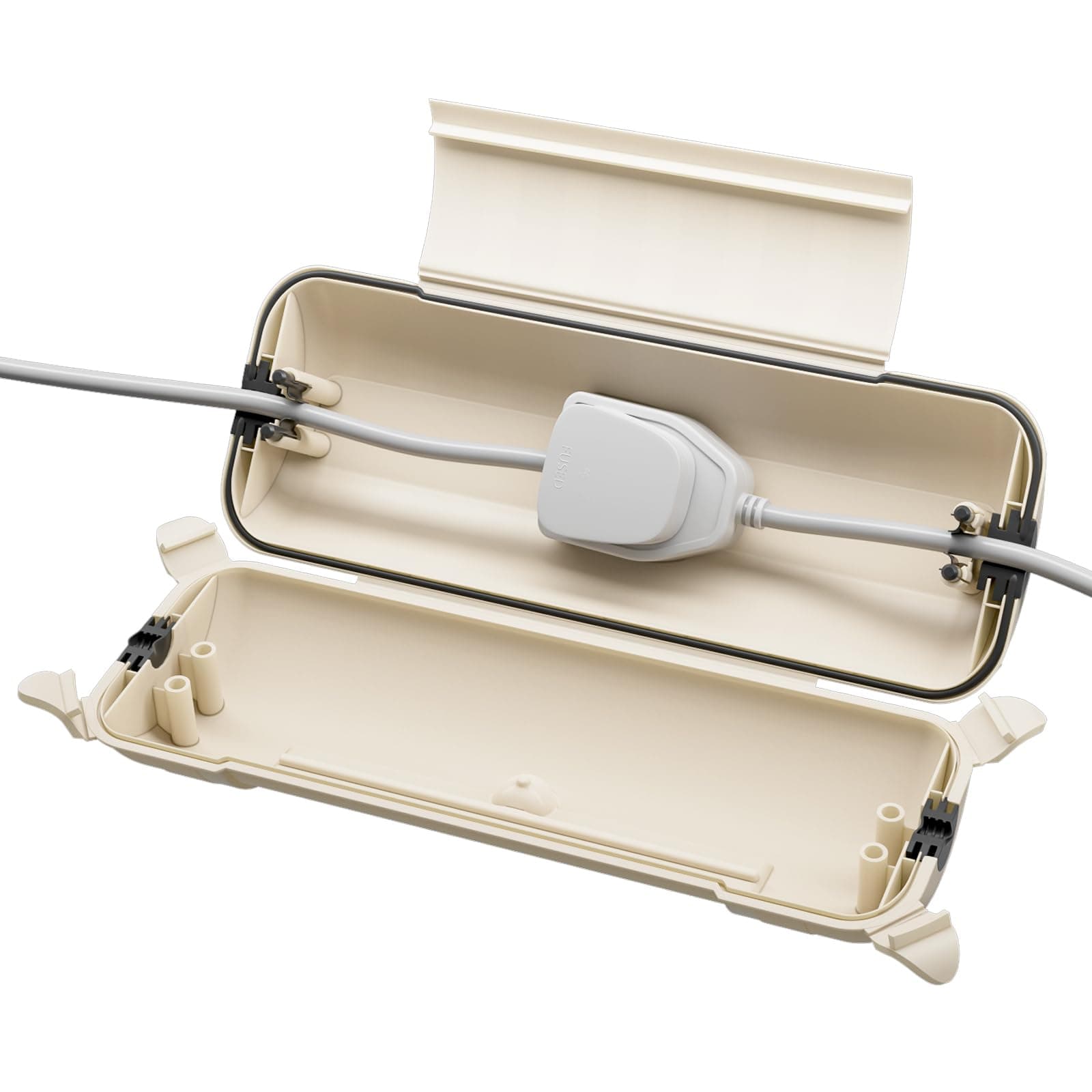 RESTMO Outdoor IP44 Waterproof Connection Box (29 × 11 × 7.5cm), Weatherproof Extension Lead Cover, Safety Seal Enclosure for Holiday Lights, LED Strips, Power Tools, Fountain, Almond