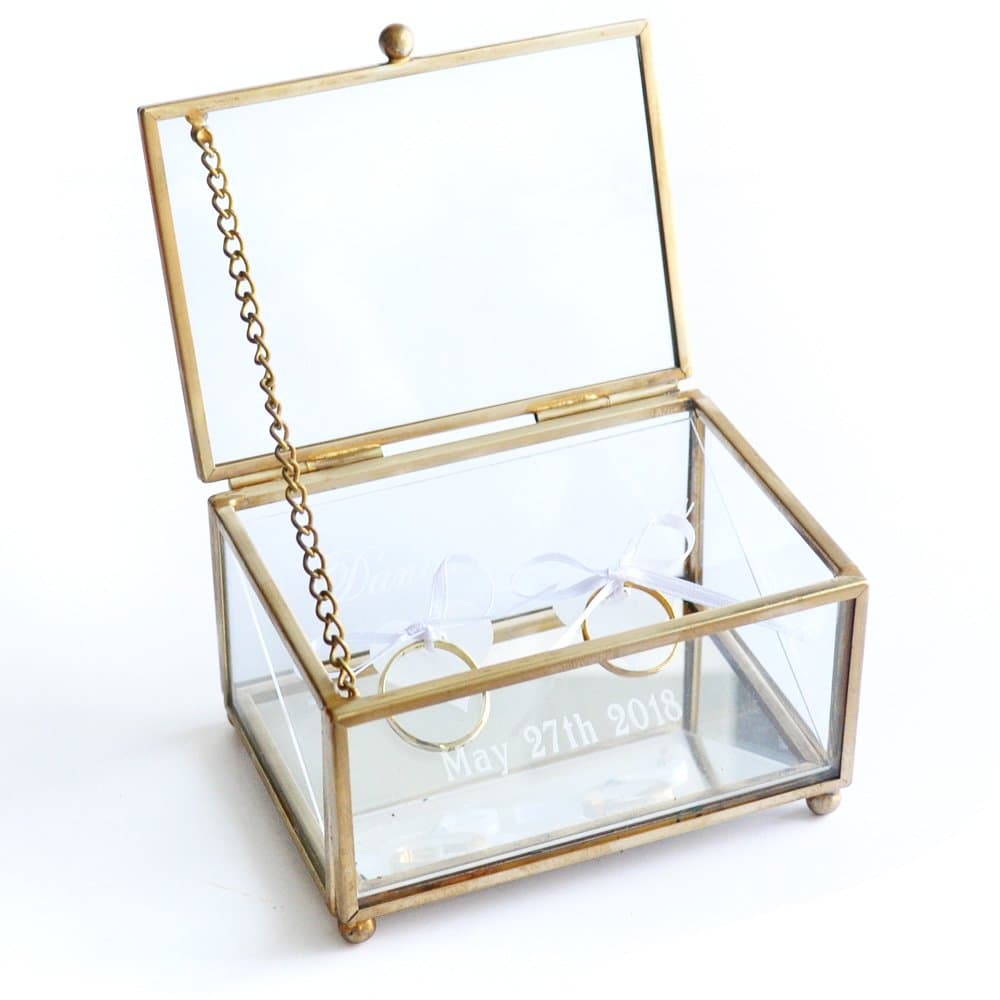 LOVEhandmade Personalized Glass Ring Box, Wedding Glass Ring Bearer Box, Custom Wedding Ring Box, Ring Bearer Box