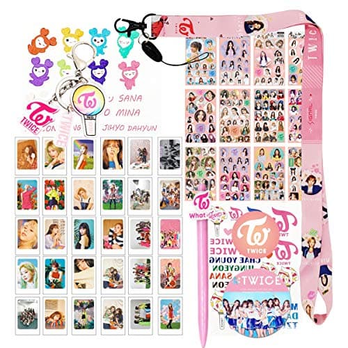 Twice Gift Set for ONCE-30 Twice Postcards/12 Sheet Sticker/1 Phone Holder/1 Pen/1 Lanyard/1 Button Pin/1 Keychain/2 Tattoo Stickers