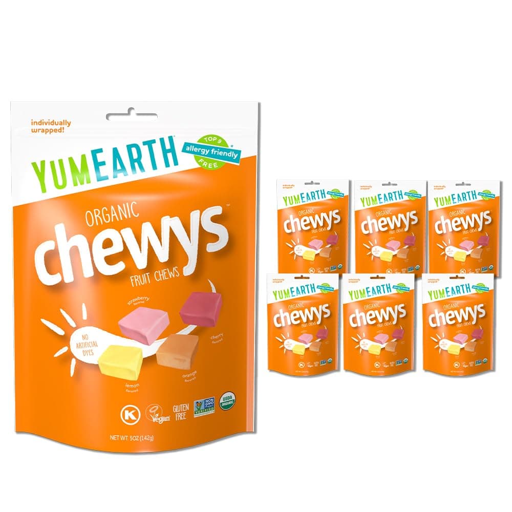 YumEarth Organic Chewys Fruit Flavored Candy Chews, 5oz. (Pack of 6), Allergy Friendly, Gluten Free, Non-GMO, Vegan, No Artificial Flavors or Dyes