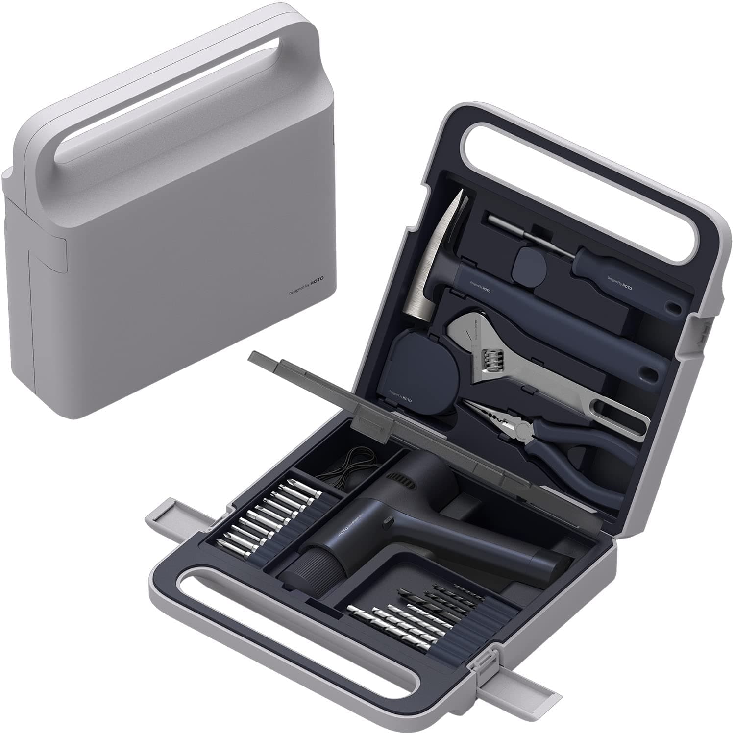 Brushless Drill Tool Kit, 12V Cordless Power Drill Tool Kit with LED Display, Includes Drill/10 Bits & 8 Drill Bits/Tape Measure/Plier/Spanner/Hammer/Screwdriver, Hidden Buckle Design