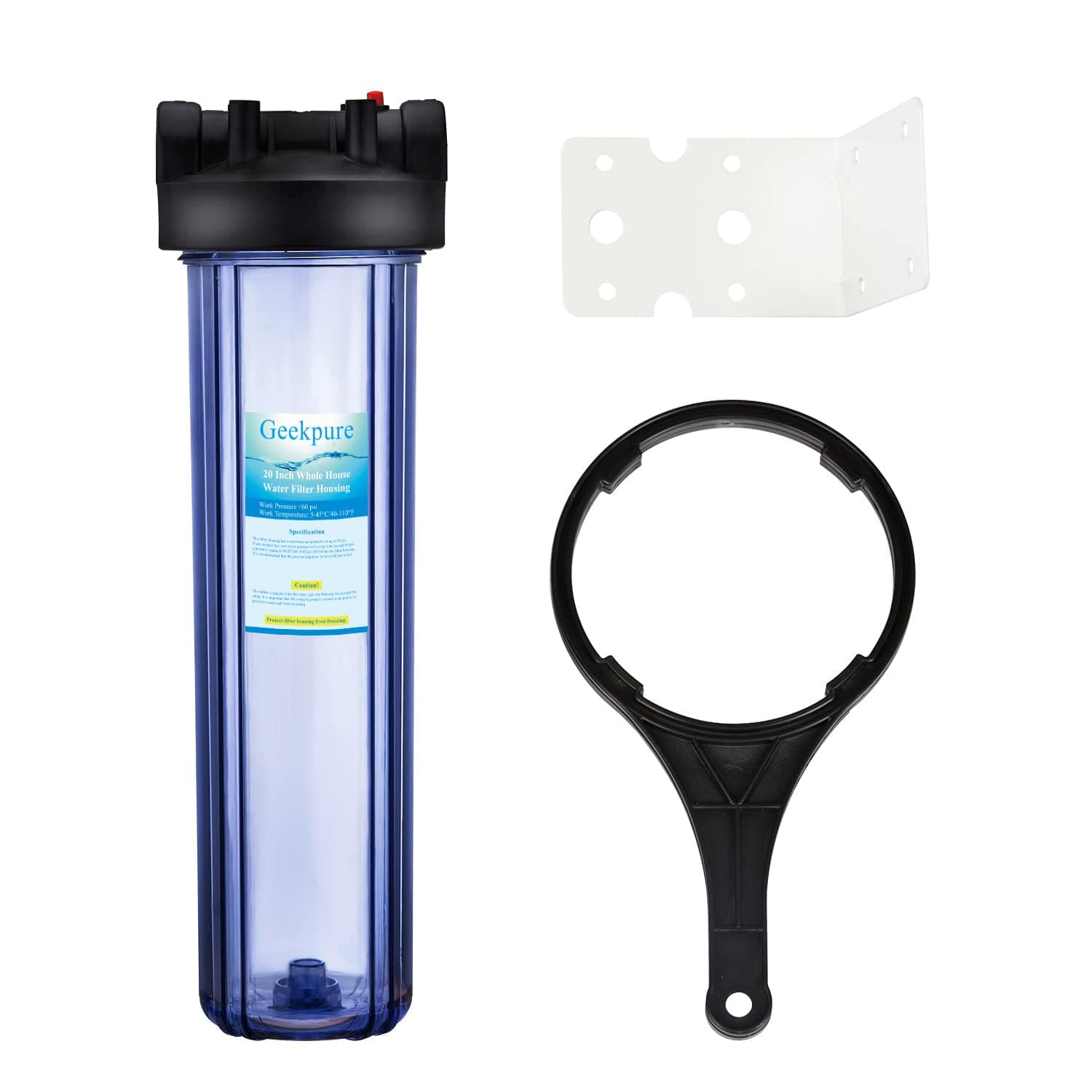 Geekpure 20 Inch Clear Whole House Water Filter Housing - 1" NPT Brass Port (1)