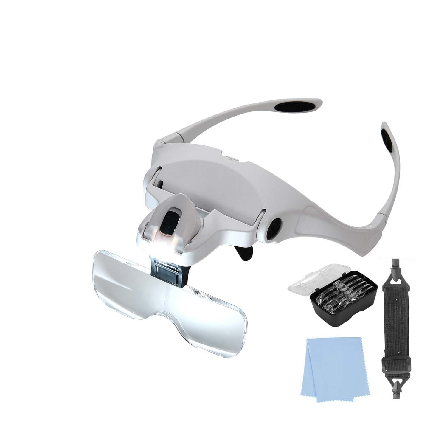 Lighted Head Magnifying Glasses Headset with Light, 1X to 3.5X Led Headband Magnifier for Close Work, Eyelash Extensions, Crafts, Jewelry, Watch Repair, 5 Interchangeable Lenses