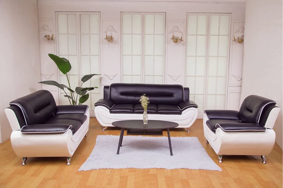 Fabrique Visionary 3+2+1 Leatherette 6 Seater Sectional Sofa Set | Comfortable Furniture for Home Office & Living Room | 4 Year Warranty | Easy to Move with Stainless Steel Legs | Black Cream