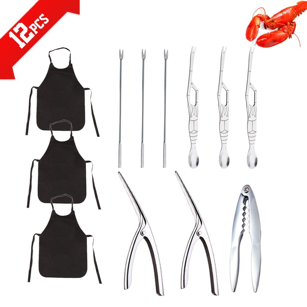 Yarstar 12 pcs Seafood Tools Set Including Shrimp Prawn Peeler Crab Crackers Lobster Sheller Fork Apron for Home,Party,Picnic,Dating