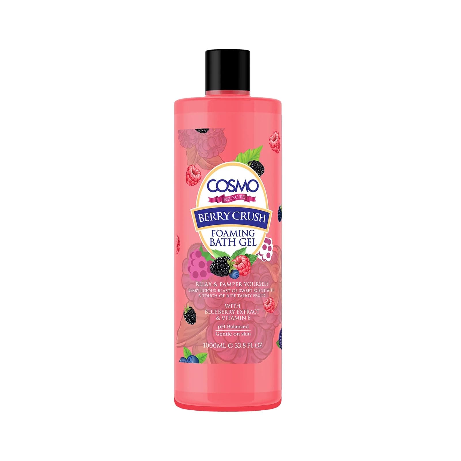 CD COSMO DESIGNS Beaute Foaming Bath Gel Berry Crush 1000ml, With Blueberry Extract & Vitamin E, All Skin Types, For Men & Women