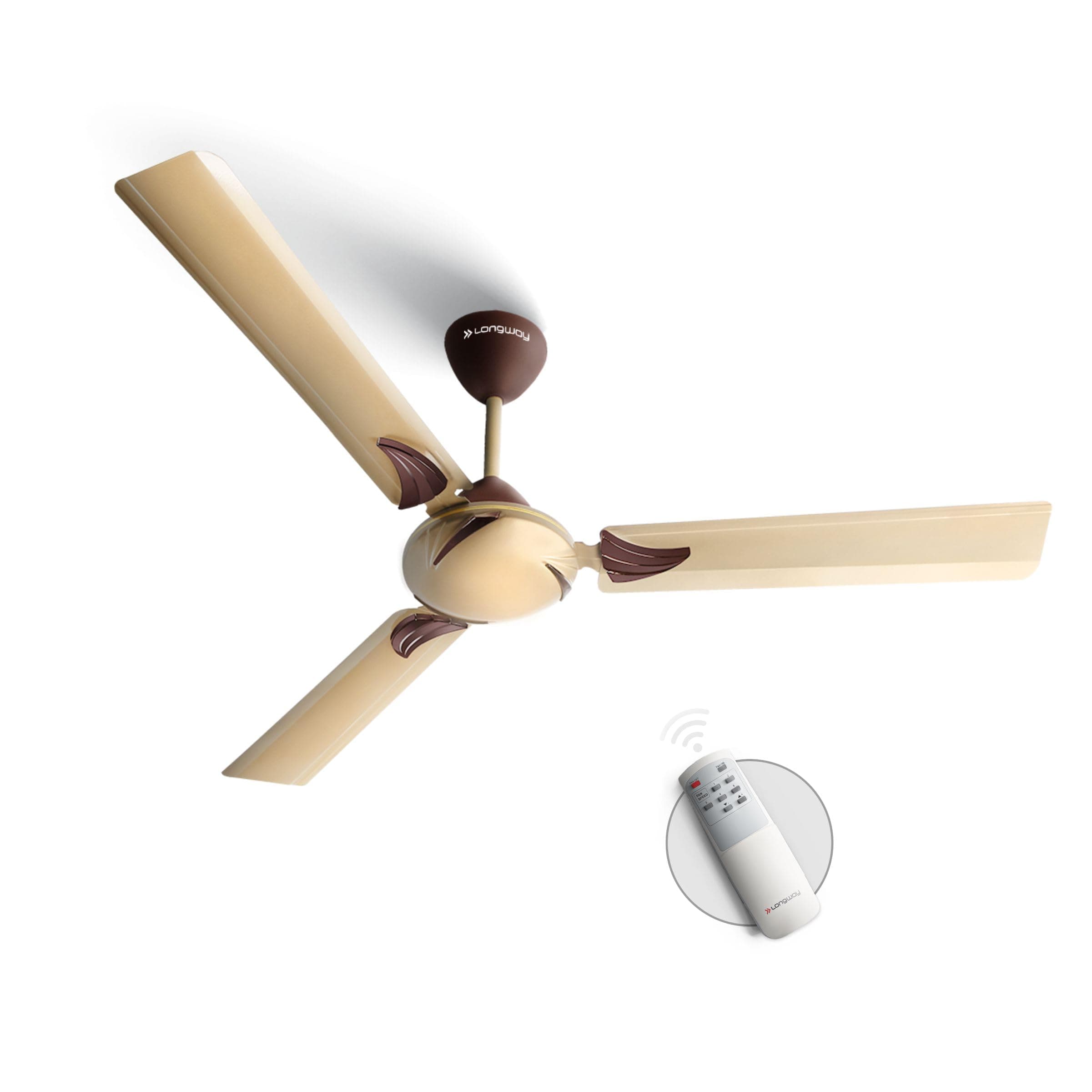 LONGWAY Creta P1 1200 mm/48 inch Remote Controlled 3 Blade Anti-Dust Decorative 5-Star Rated Ceiling Fan (Golden, Pack of 1)