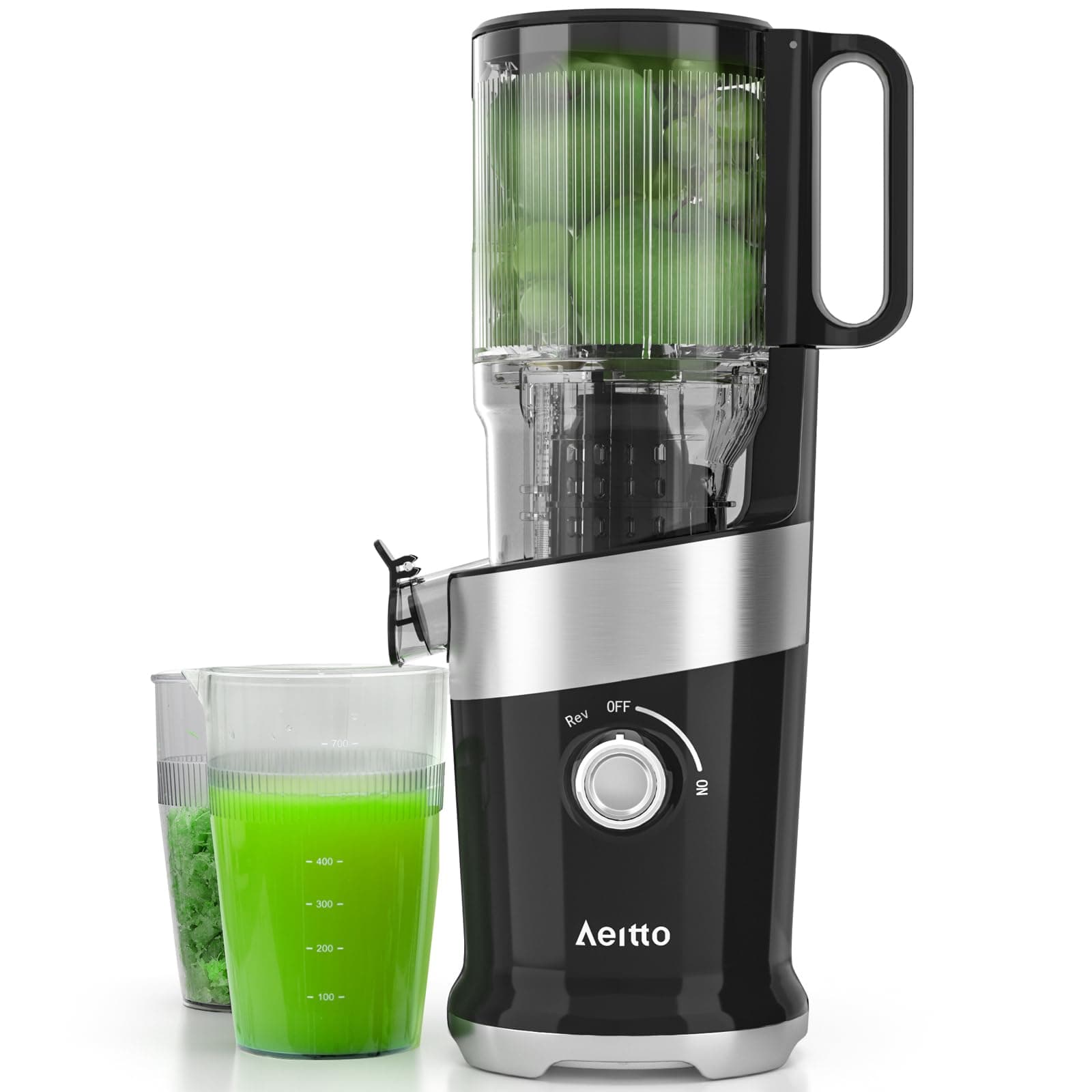 Aeitto Juicer Machines, 4.9" Extra Large Feed Chute for Whole Fruits and Vegetables, Cold Press Juicer, Slow Masticating Juicer Easy to Clean, Double Strainers, Self Feeding, High Juice Yield