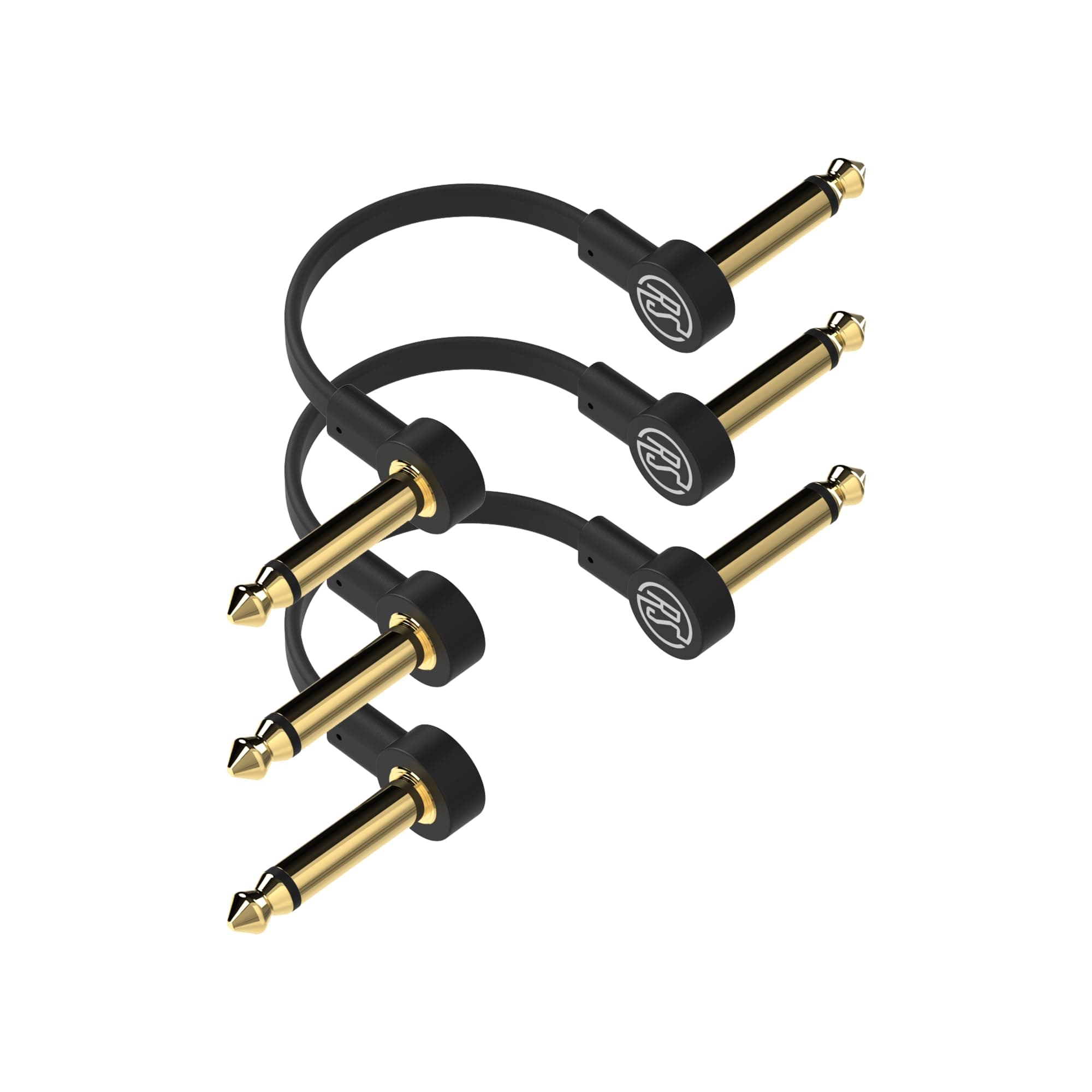 Rock Stock Guitar Flat Patch Cables (Pack of 3) - 18 Inch C-Shape Ultra-Thin Effect Guitar Pedal Patch Cables - Right-Angle, Black with Durable Gold Plated Connectors, Maximize Pedalboard Space