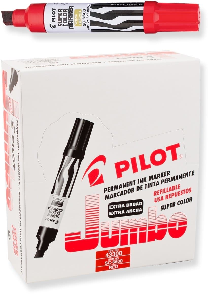 Super Color Jumbo Refillable Permanent Markers, Red Ink, Extra-Wide Chisel Point, 12-Pack (43300)