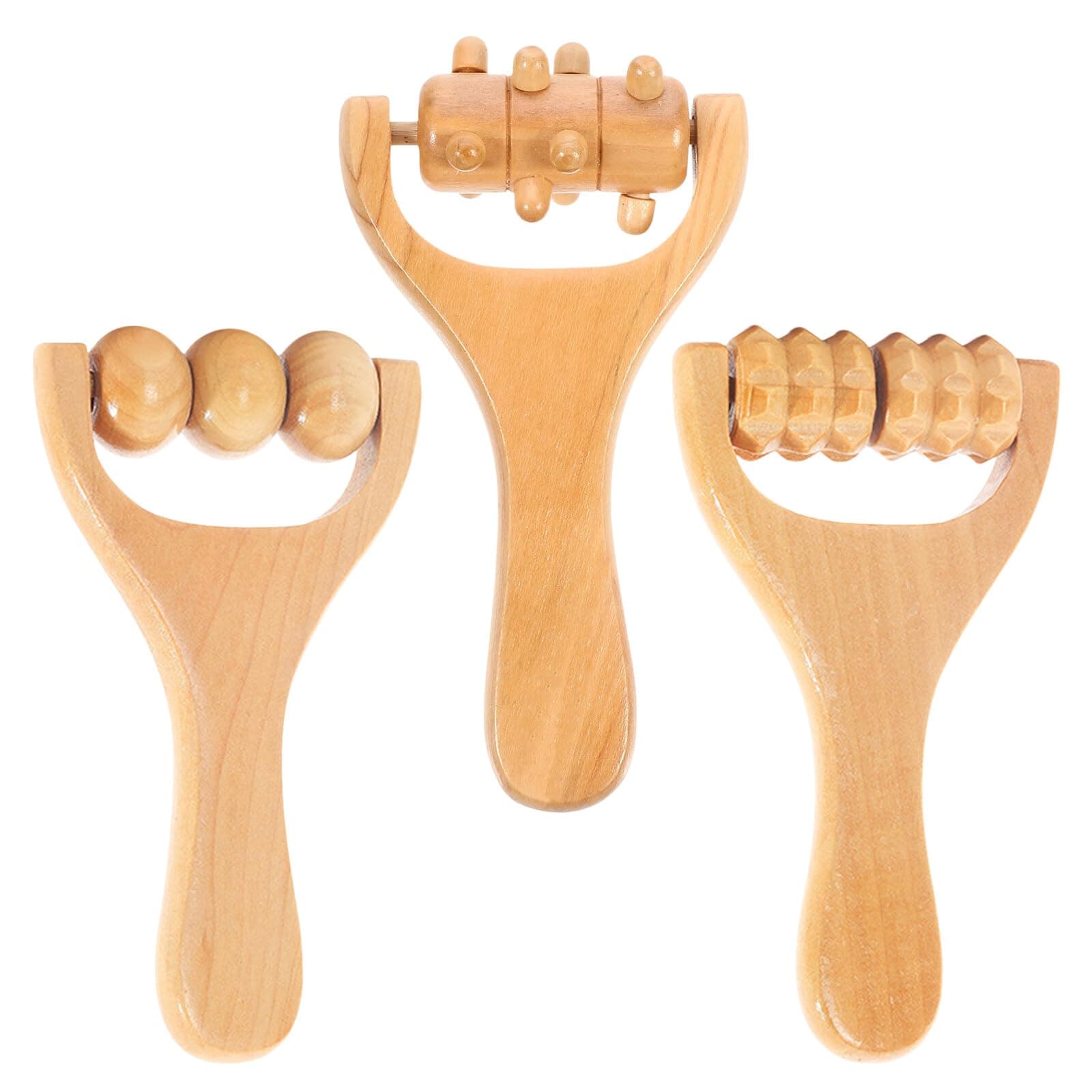 Jadin Massage Roller, Muscle Roller, 3Pcs Wooden Hand Massage Rollers Wood Foot Massage Roller Muscle Massage Tools, Hand Held Massage Tool Muscle Rollers for Back Legs Body Neck Face Arm, 15 x 8cm