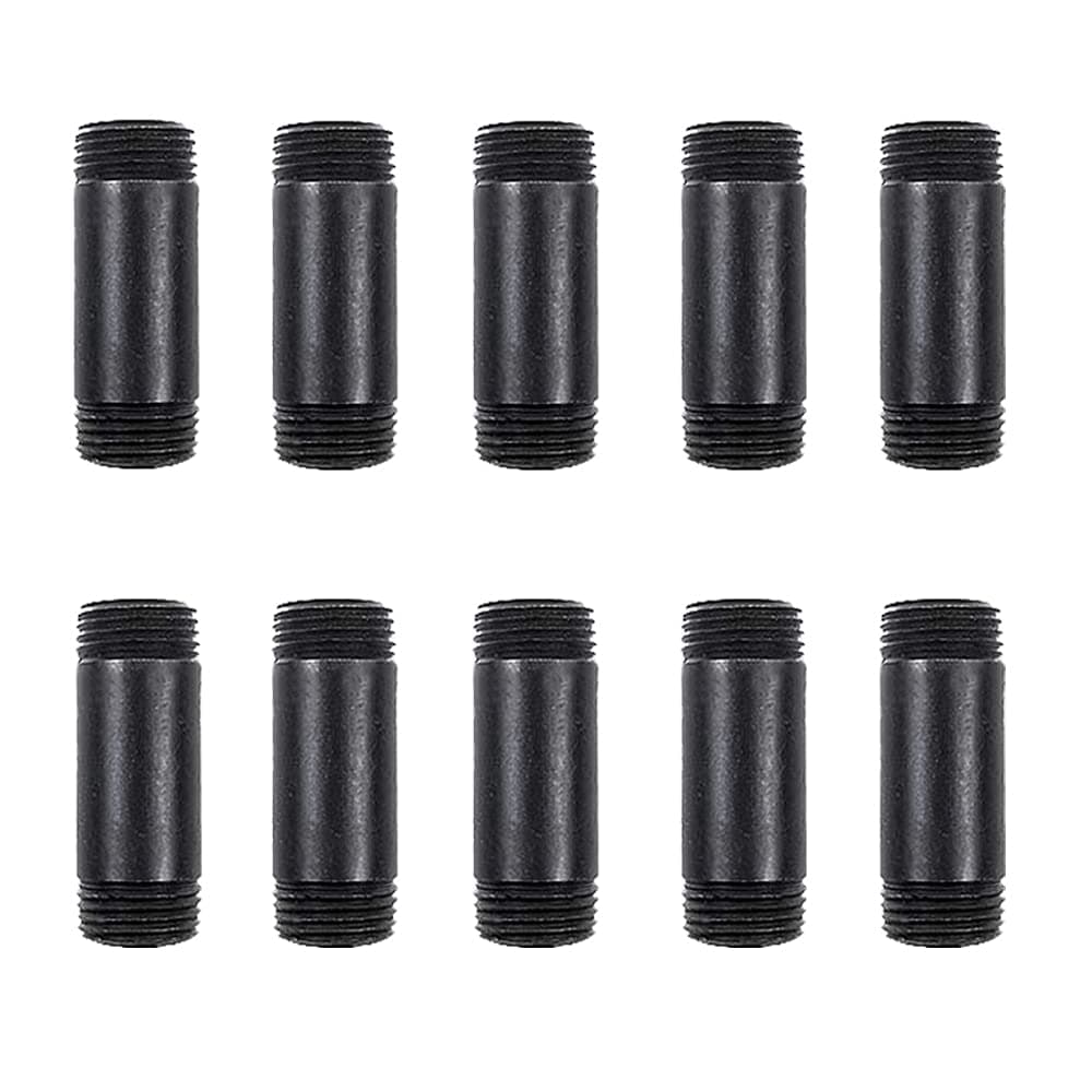 10 Pack 1/2 Inches x 2 Inches Black Malleable Steel Nipples Fitting, DIY Steampunk Industrial Vintage Style.