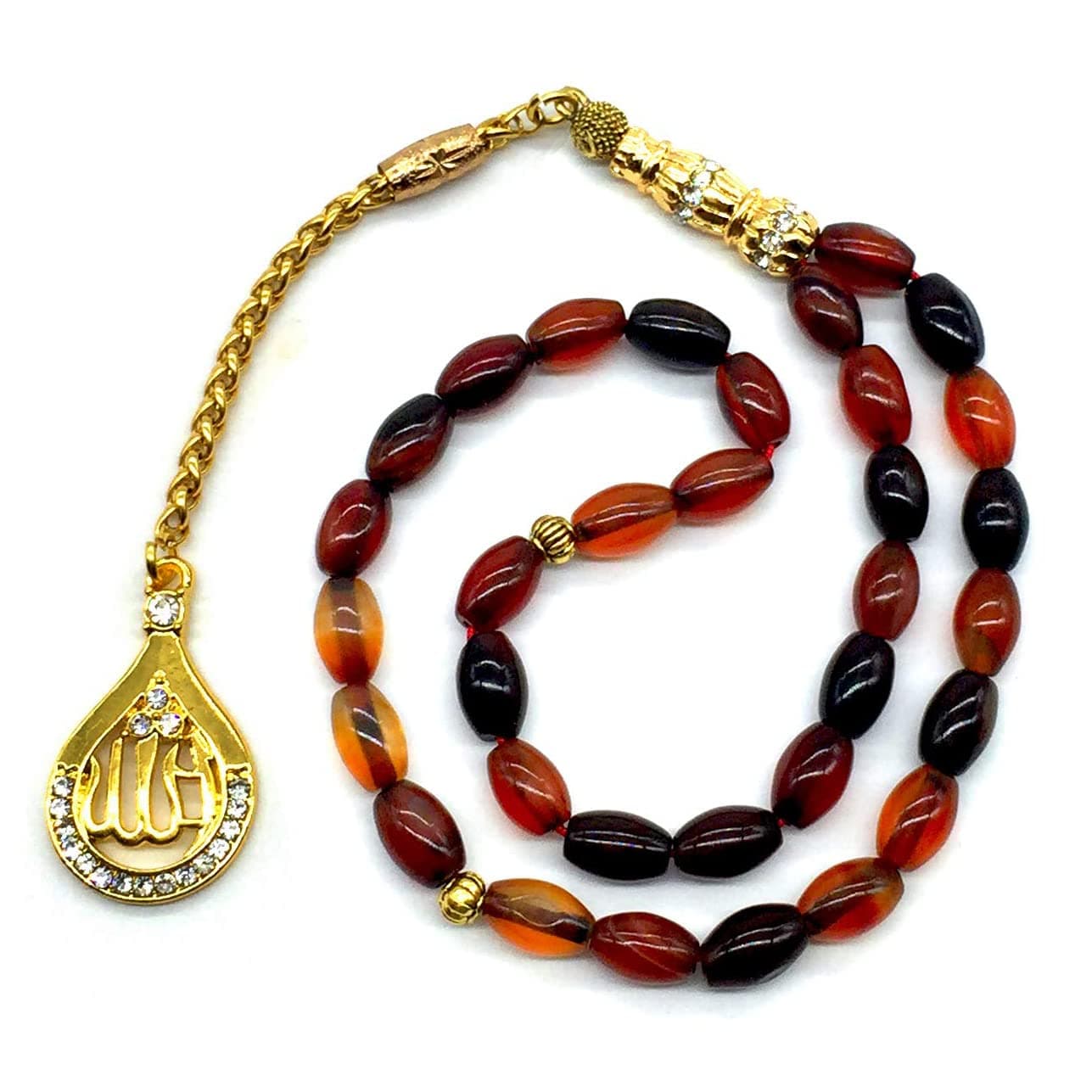 Special -ALLAH Tassel- Collection (33 Beads) Worry Beads - Prayer Beads-Tesbih-Tasbih-Tasbeeh-Misbaha-Masbaha-Subha-Sebha-Sibha (Wavy Red Agate (6x9 mm)-ALLAH Tassel)