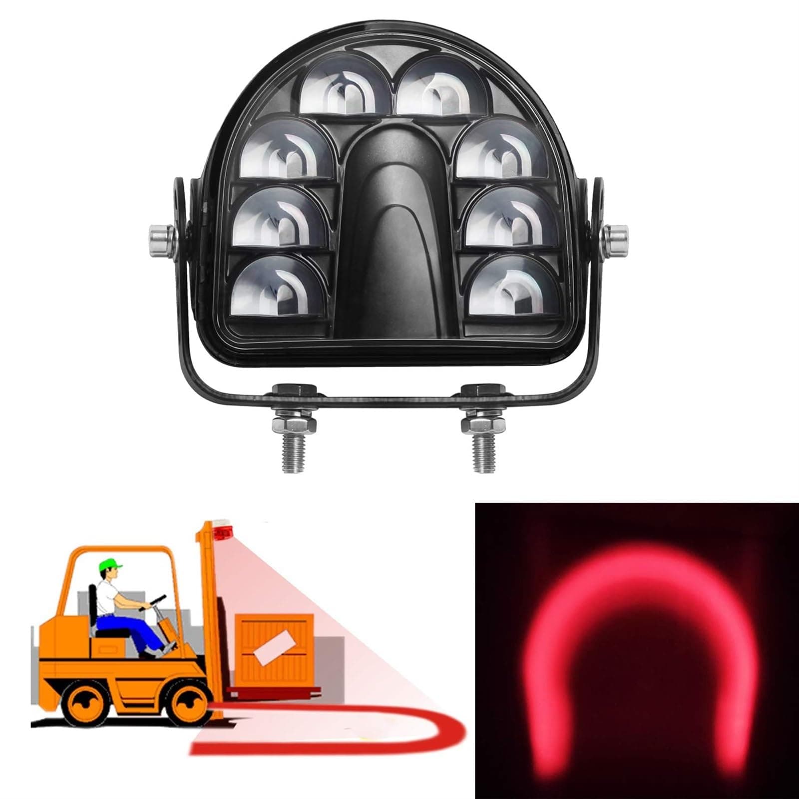 THE WHITE SHOP Forklift Safe Light Red Arc LED Warning Light Warehouse Pedestrian Warning Arch Zone Spotlight 20W for Truck Security Indicator Spotlight Brightness(5.87 * 5.43inch)