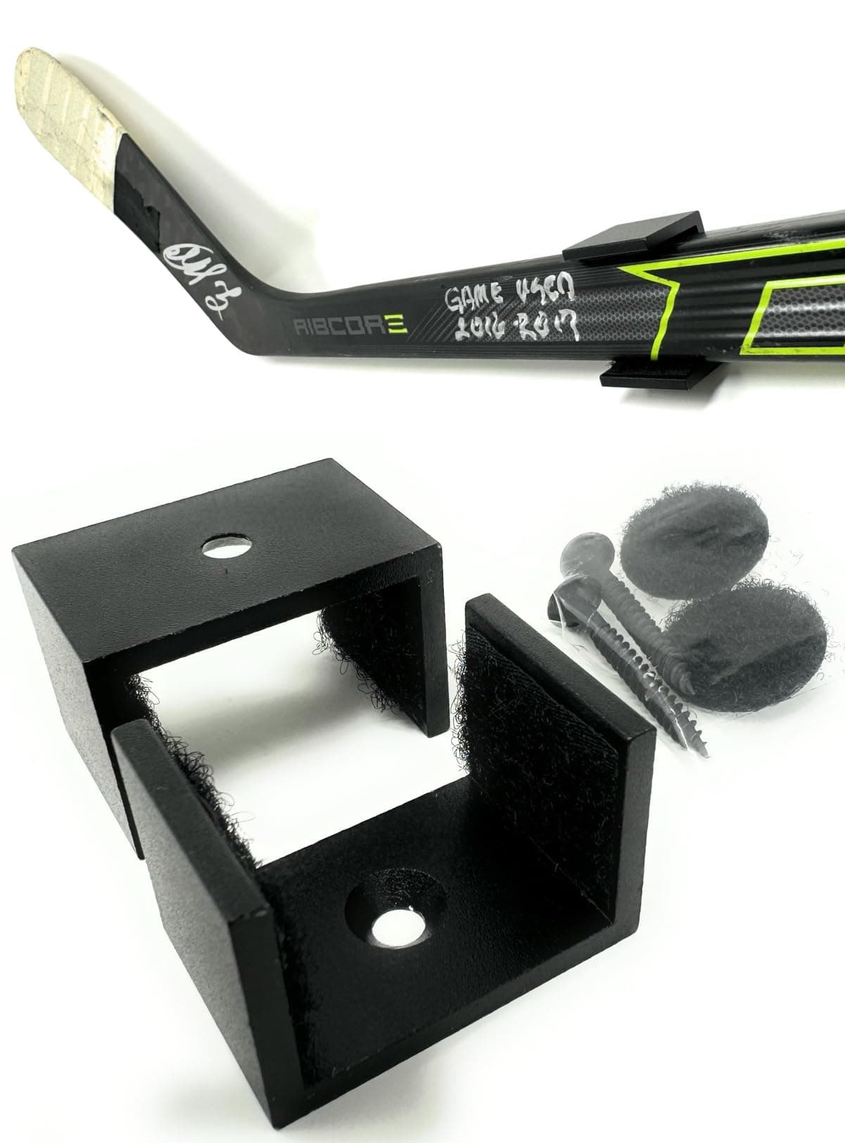 Hockey Stick Wall Mount Display Brackets – CNC Aluminum Holder with Soft Pad Protection & Mounting Hardware | Horizontal, Vertical & Diagonal Display for Autographed or Game-Used Sticks