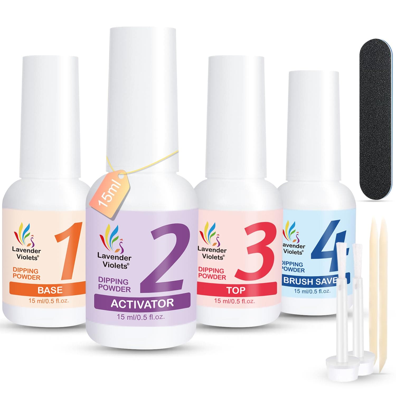 Dip-Powder Gel-Liquid-Set with Activator, Base-Top Gel and Brush Savor 0.5oz/Bot Dipping-Powder Acrylic-Nail Manicure Pedicure J775