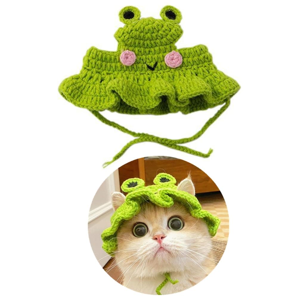 1 PCS Cat Hat Cute Frog Shape Pet Cap Halloween Cat Kitten Halloween Costumes Birthday Hat for Christmas Birthday(M)
