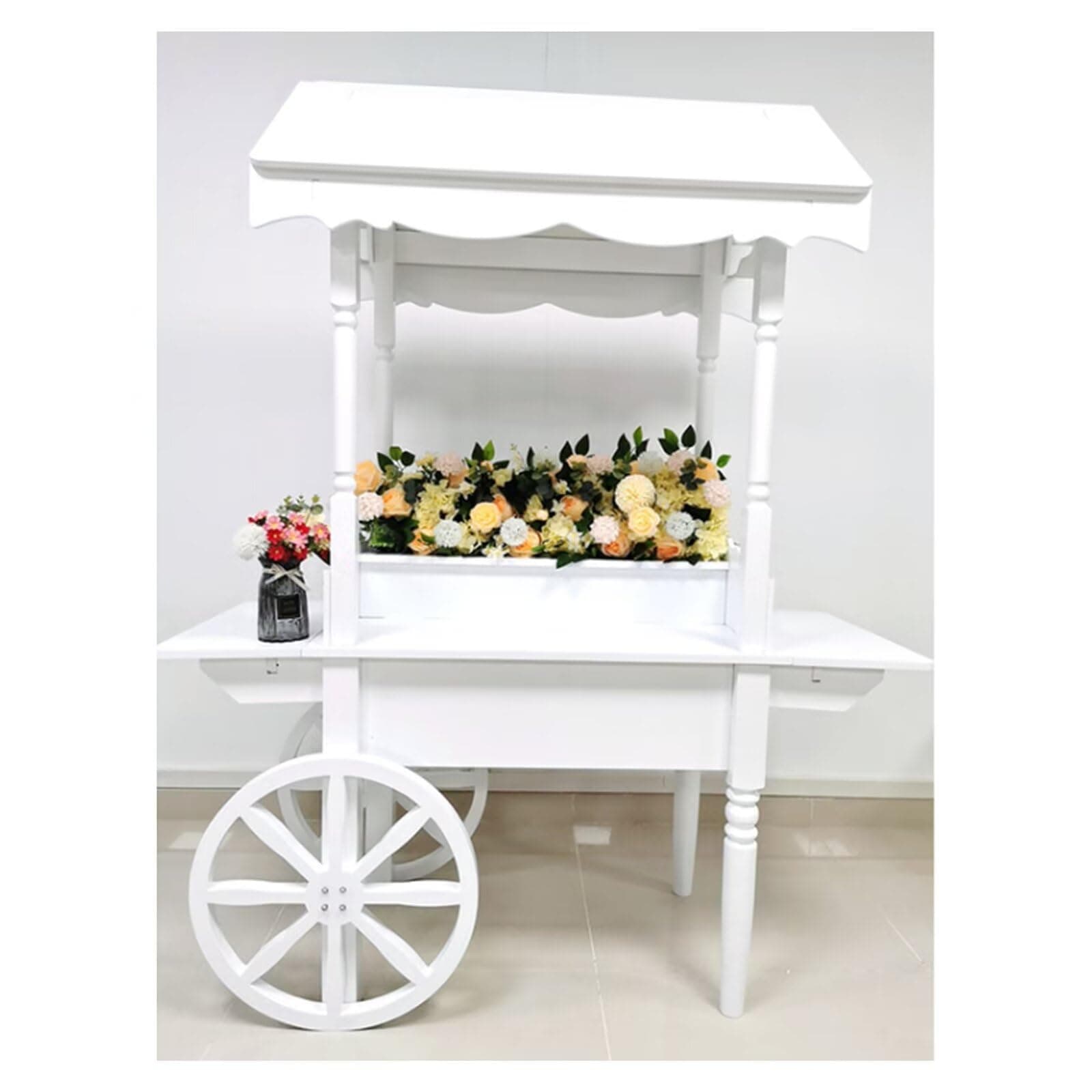 6.5ft Tall White Candy Cart on Wheels for Weddings and Parties Decorated Wood Sweet Cart for Candy and Dessert Display