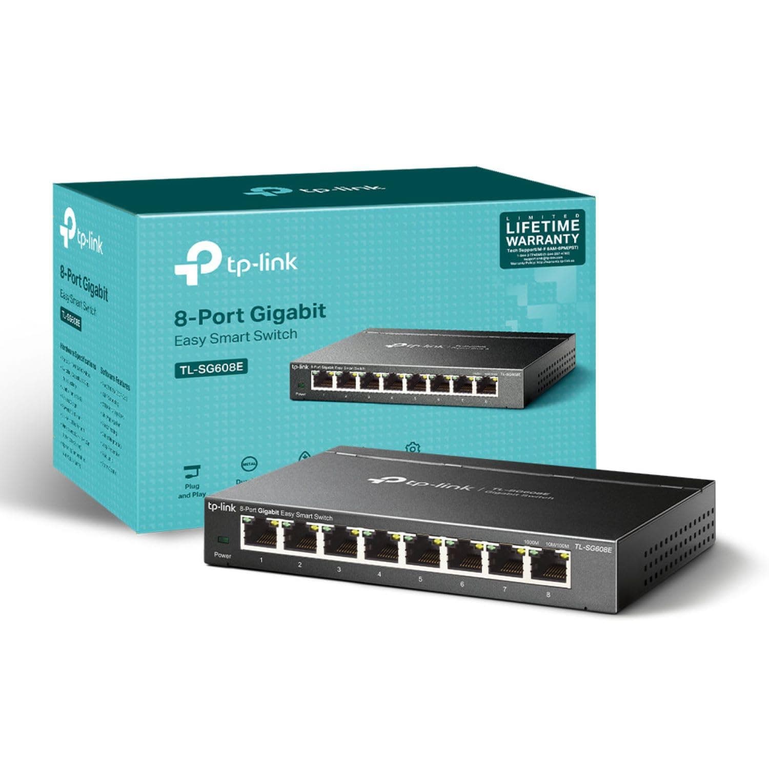 TL-SG608E Managed Network Switch, 8-port Ethernet Splitter, Gigabit High-speed, Plug & Play, Network Monitoring Through Web, Desktop/Wall Mount, QoS VLAN IGMP Snooping, Fanless Metal Design