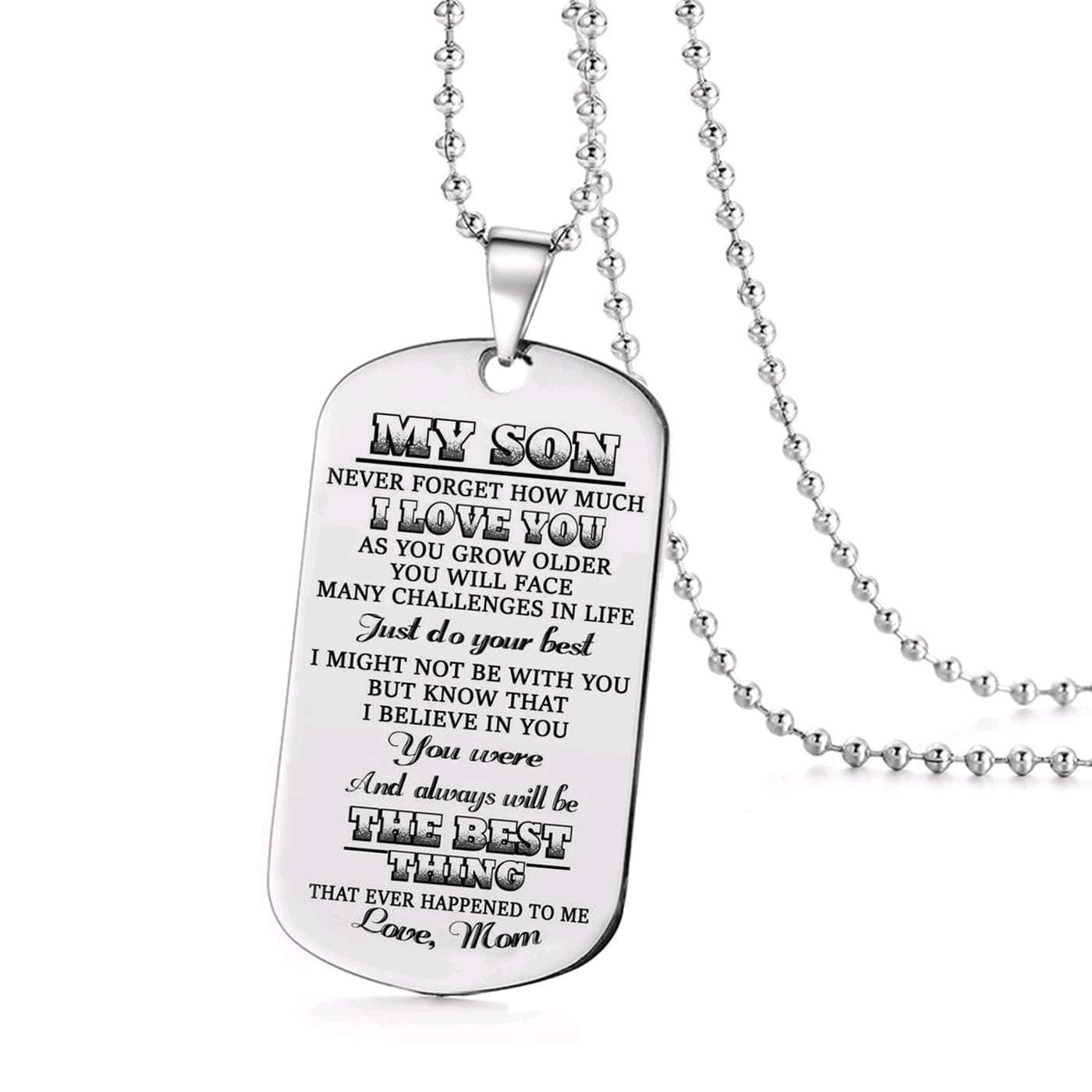 Jvvsci Mom To Son Dog Tag Never Forget How Much I Love You Inspirational Message Pendant Necklace, Encouragement Gift,Uplifting Jewelry