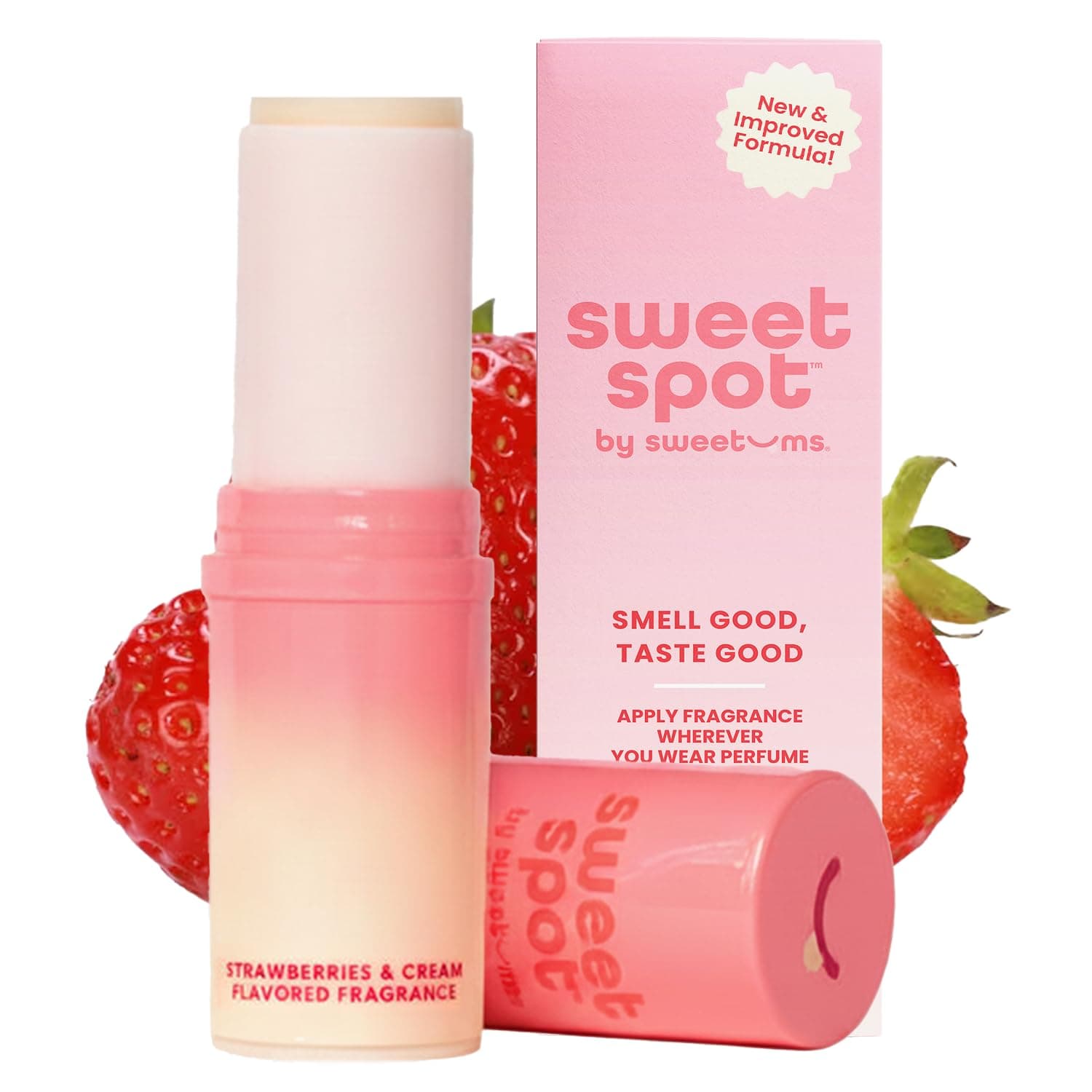 SweetSpot Flavored Solid Perfume Stick, Portable Travel Perfumes for Women, Long Lasting Fragrances, Non Sticky Formula, Natural Ingredients, Fragrance Stick (Strawberries & Cream)
