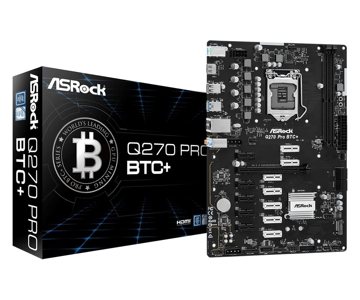 ASRock Q270 PRO BTC+ Mining Board Intel 1151 ATX DDR4 Motherboard Supports Intel 6th,7th,8th &9th Generation Processors