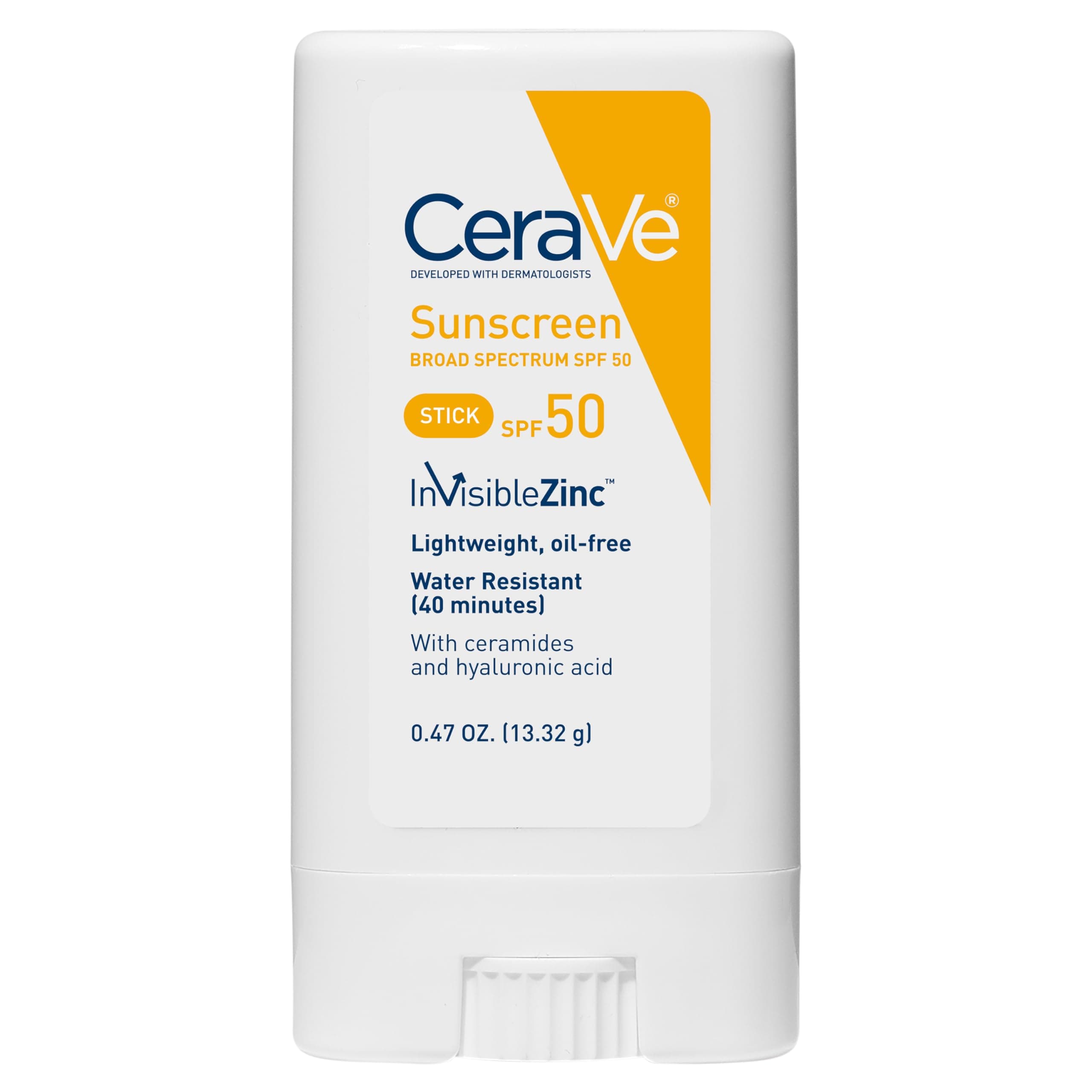 CeraVe Sunscreen Stick SPF 50 0.47 oz with Zinc Oxide, Hyaluronic Acid and Ceramides for Broad Spectrum Sun Protection