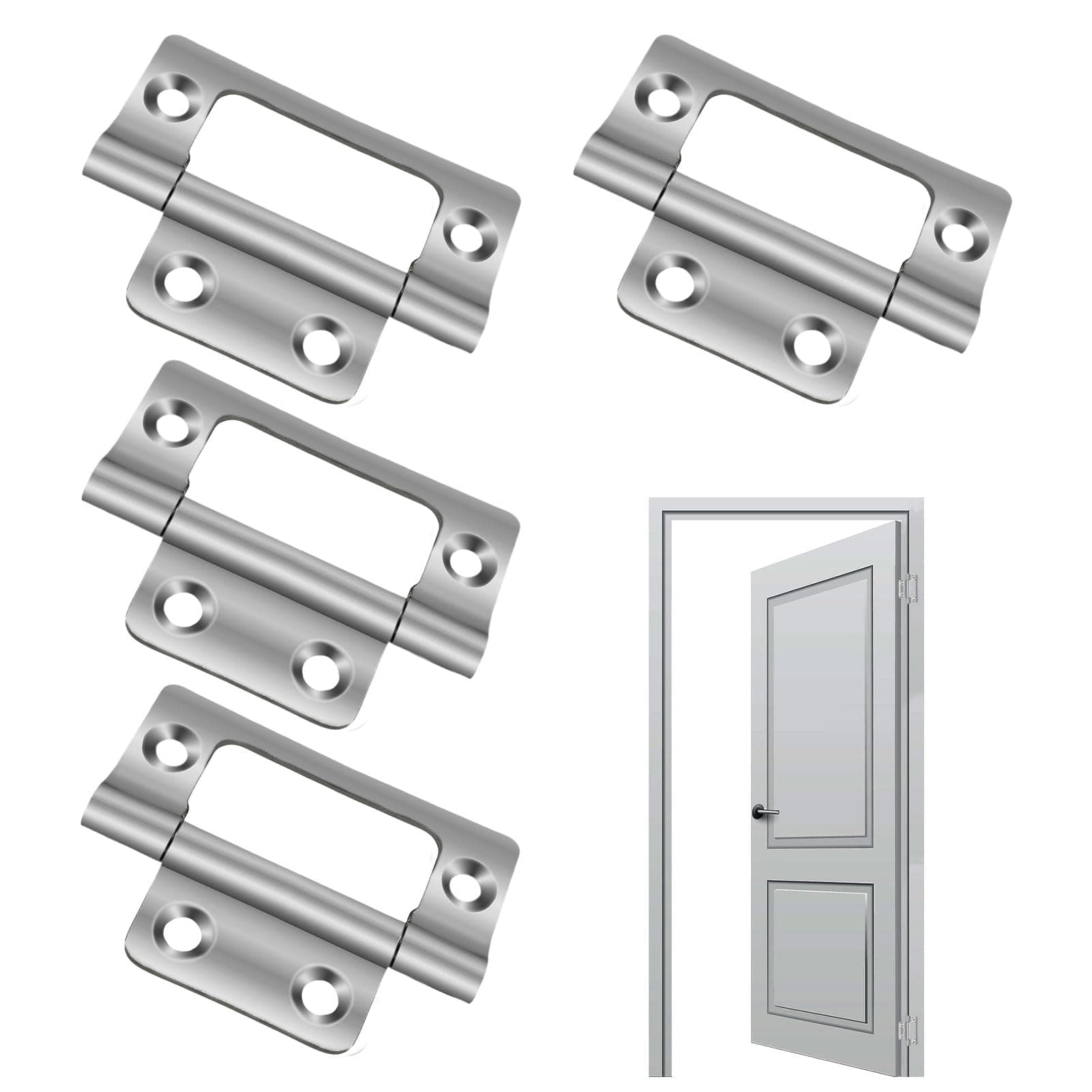 Flush Hinges, 2 Pairs (4 Units) - 50 mm (2 inch) Cabinet Cupboard Hinges for Doors, Cabinets, Dressers, Wardrobes