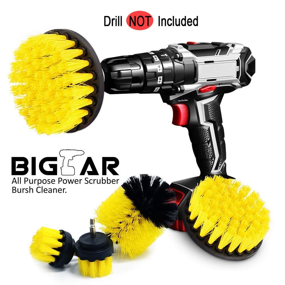 Drill Brush Kit, Bigear Stiff Medium Soft Nylon Bristle - Turbo Spin Power Scrubber - Pool Tile Floor Brick Marble Ceramic Patio Furniture Car Wheel Bathroom Toilet Cleaner - Set of 5