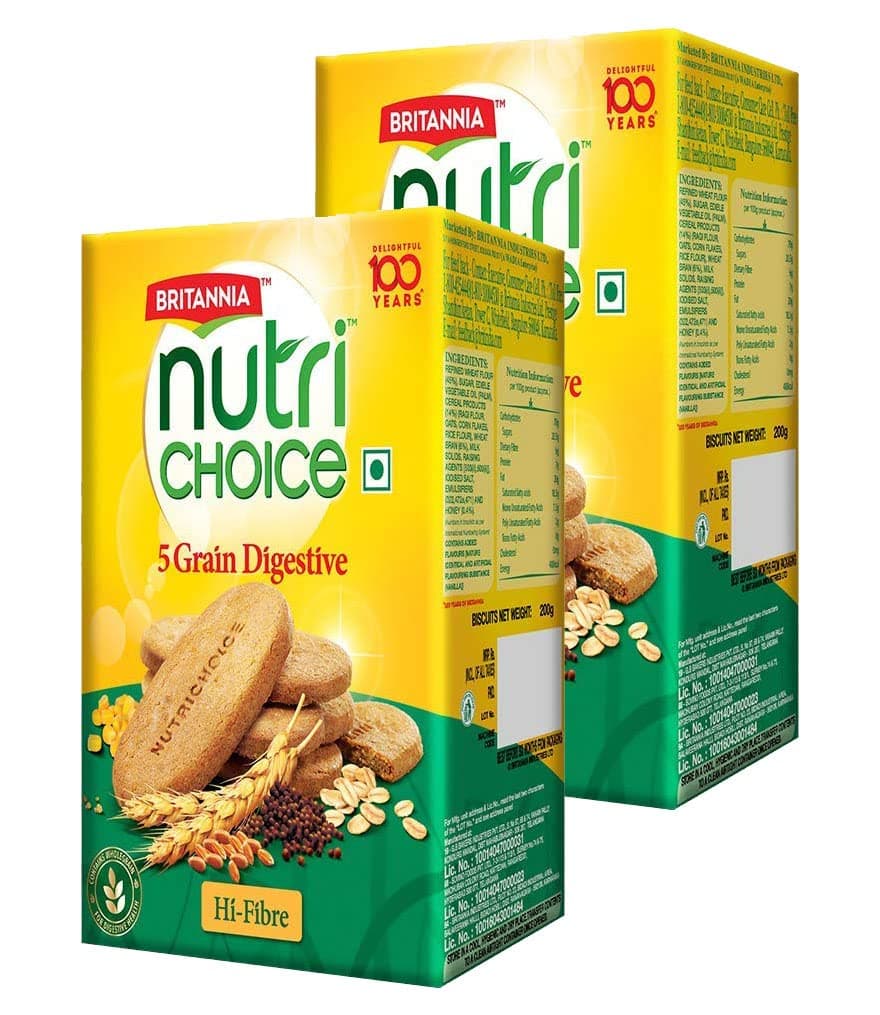 Nutri Choice 5 Grain Digestive Biscuits 8.81oz (250g) - Healthy Breakfast & Tea Time Snacks (Pack of 2)