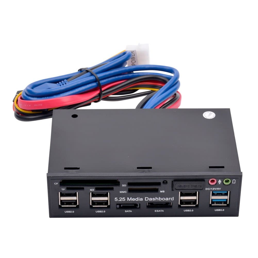 5.25" PC Multi-function Media Dashboard Front Panel ALL-in-1 L/P Ports USB 2.0 3.0 HUB SD MS MMC CF TF M2 DC Card Reader SATA ESATA