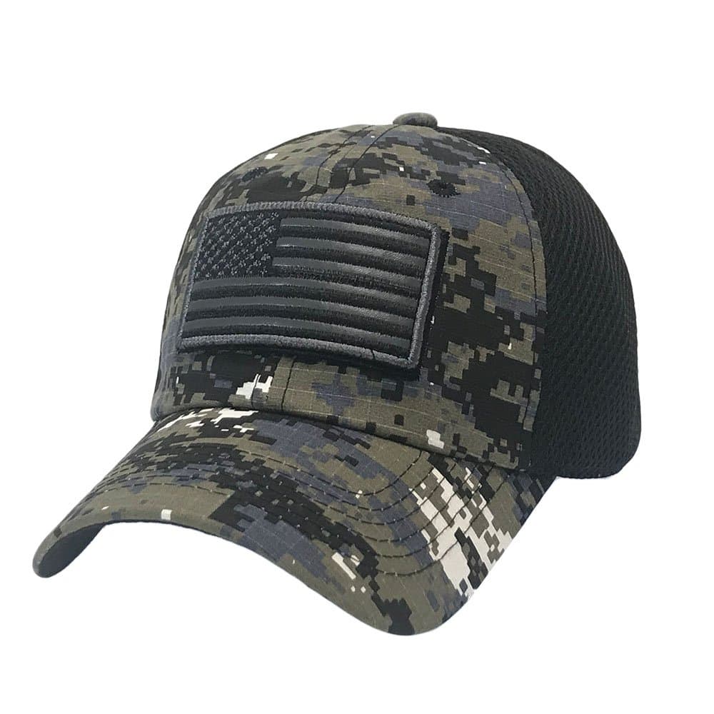 The Hat Jungle USA American Flag Patch Tactical Hat Mesh Back Adjustable Baseball Cap,Black Camo