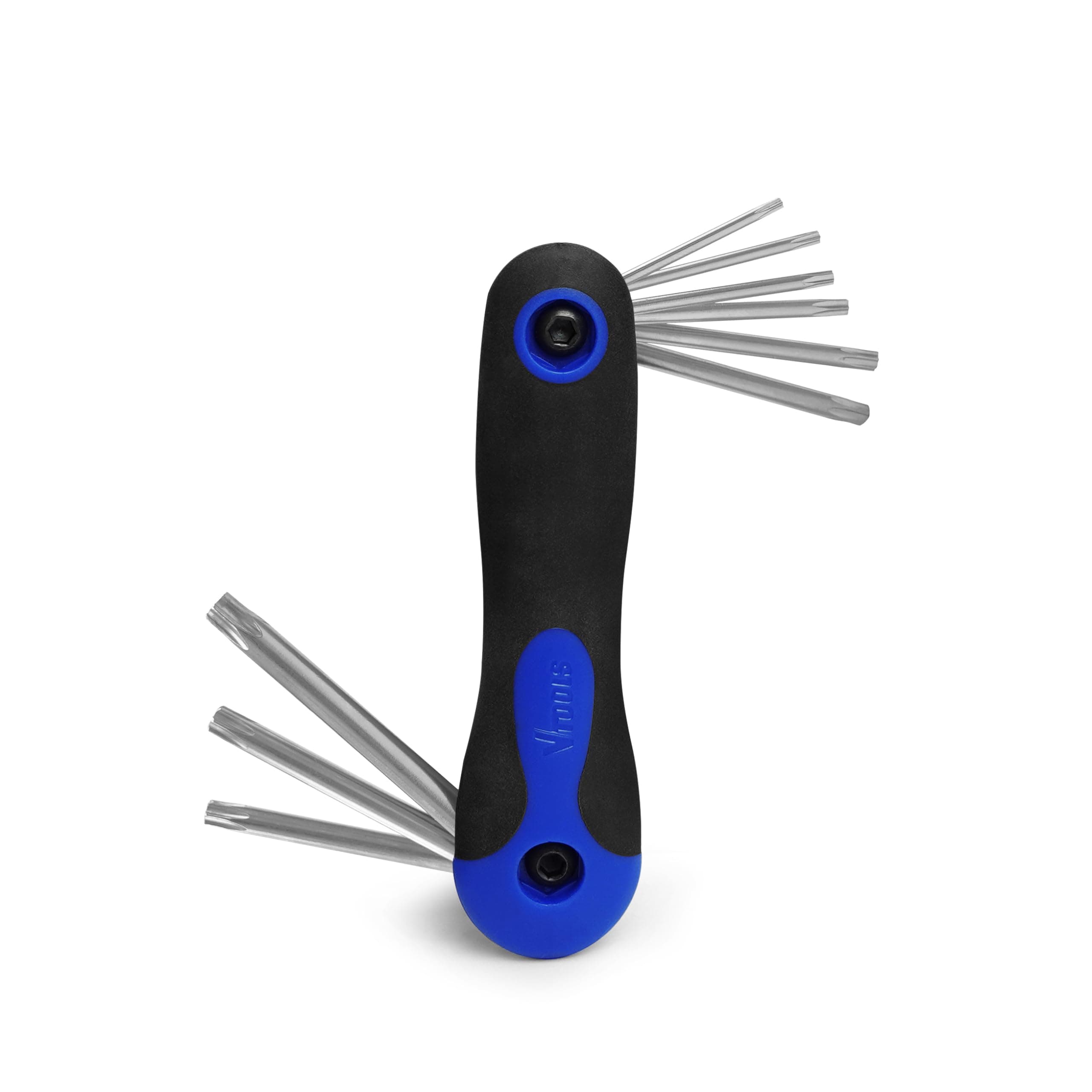 9-Piece Folding Allen Hex Set, Carbon Steel, Rust-Resistant Polish, Comfortable Handle, Ideal for Construction and DIY Work, Packaged in Protective Plastic Bag, Blue, VT2220