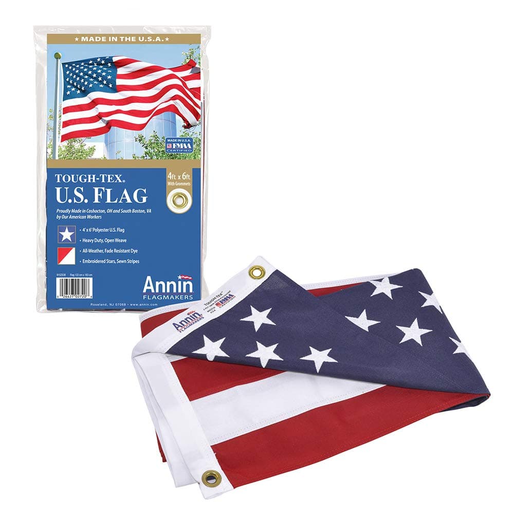 Annin Flagmakers 2720 American Tough-Tex Polyester Flag, 4x6 ft, 100% Made in USA with Sewn Stripes, Embroidered Stars and Brass Grommets