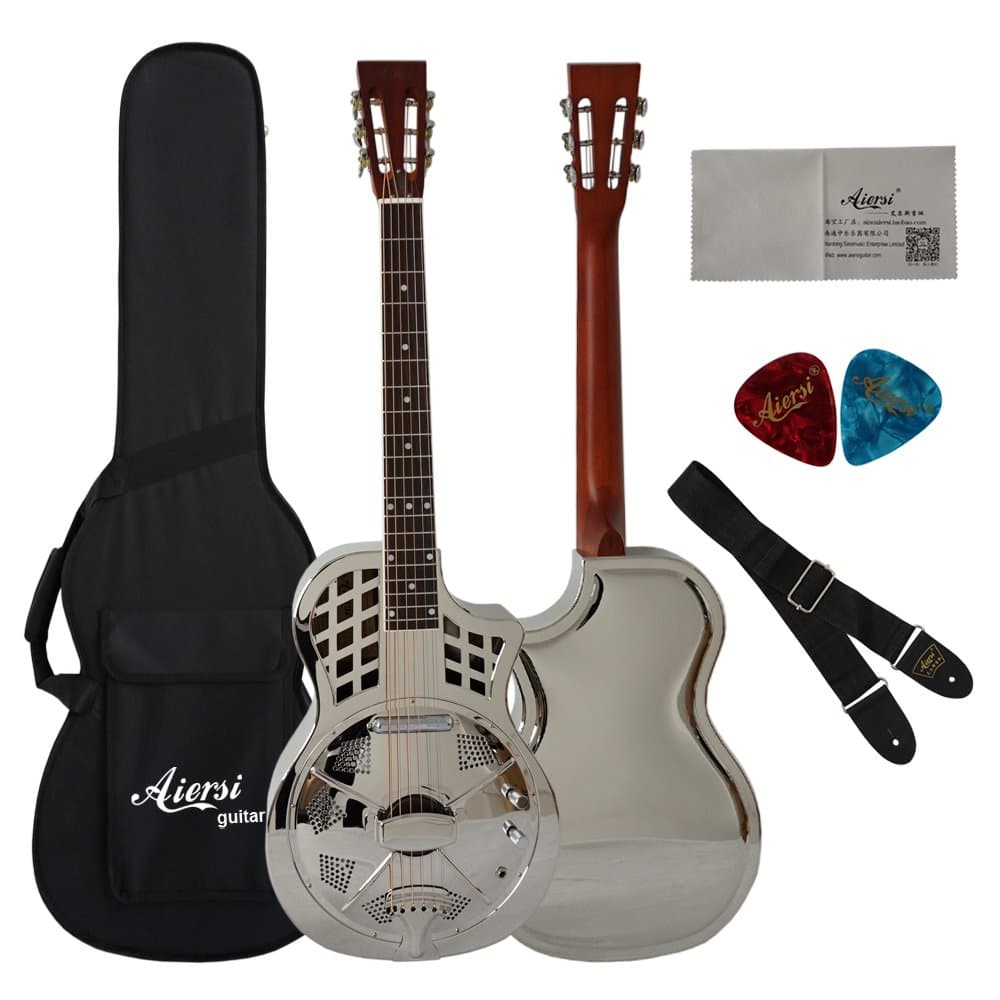 Bell Brass Cutway Electrical Parlour Resonator Guitar With Case,Strap,Picks