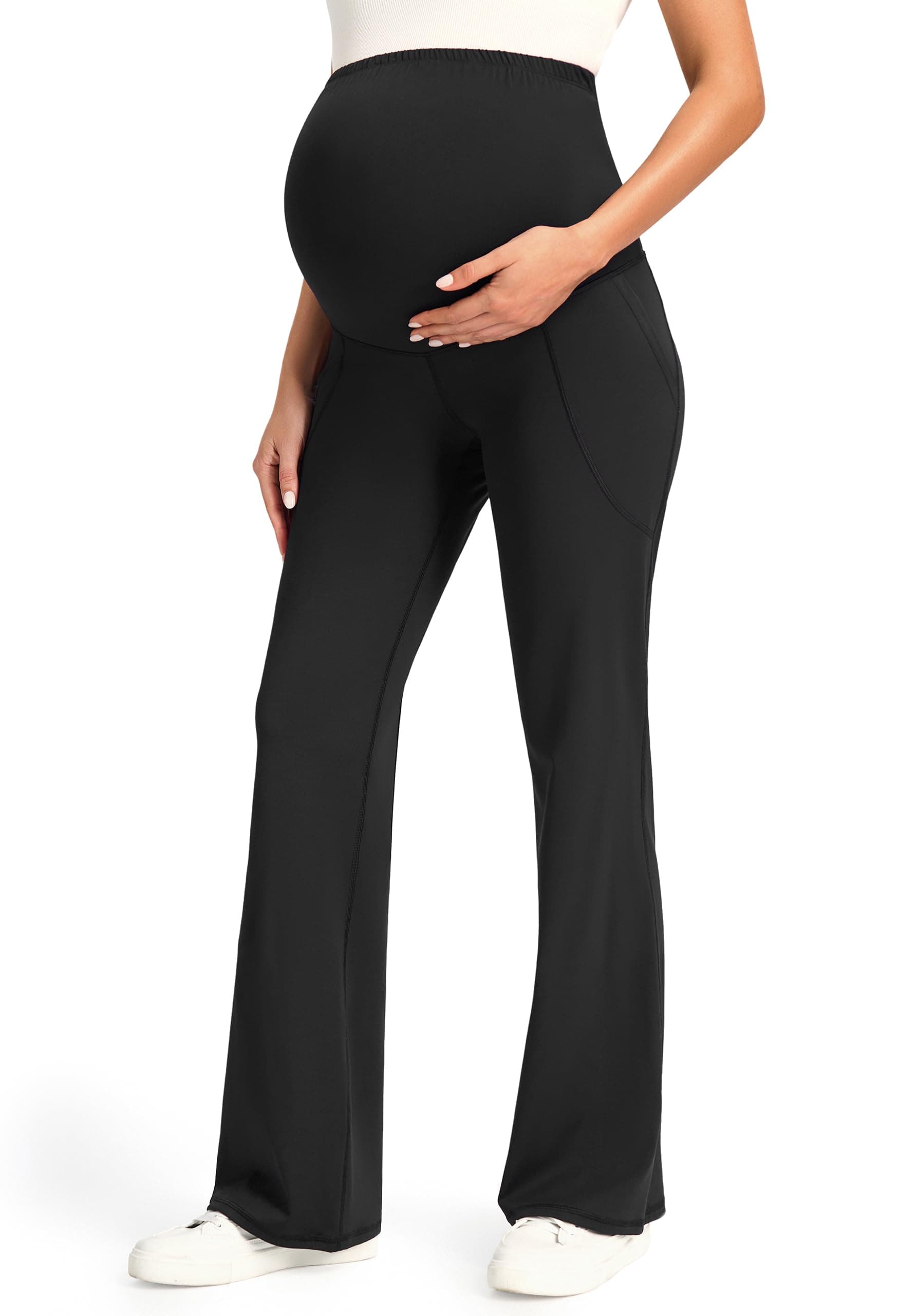 Maternity Bootcut Pants with Pockets Over The Belly Flare Maternity Leggings Pregnancy Yoga Pants for Work Casual