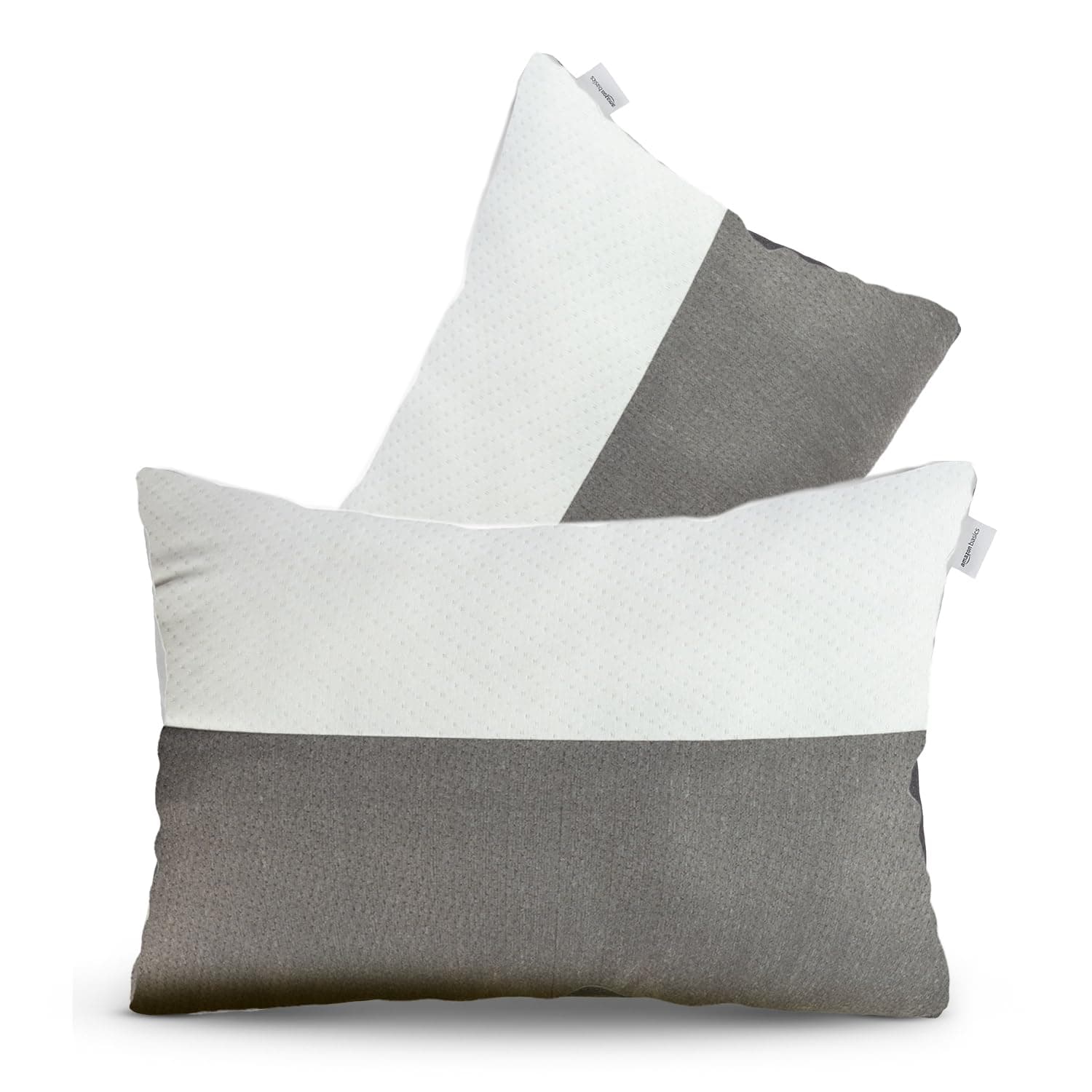 Amazon Basics Hollow Fiber Sleeping Pillow | Soft and Fluffy | Adjustable Height | Set of 2 | White and Brown (27 x 16 Inches)