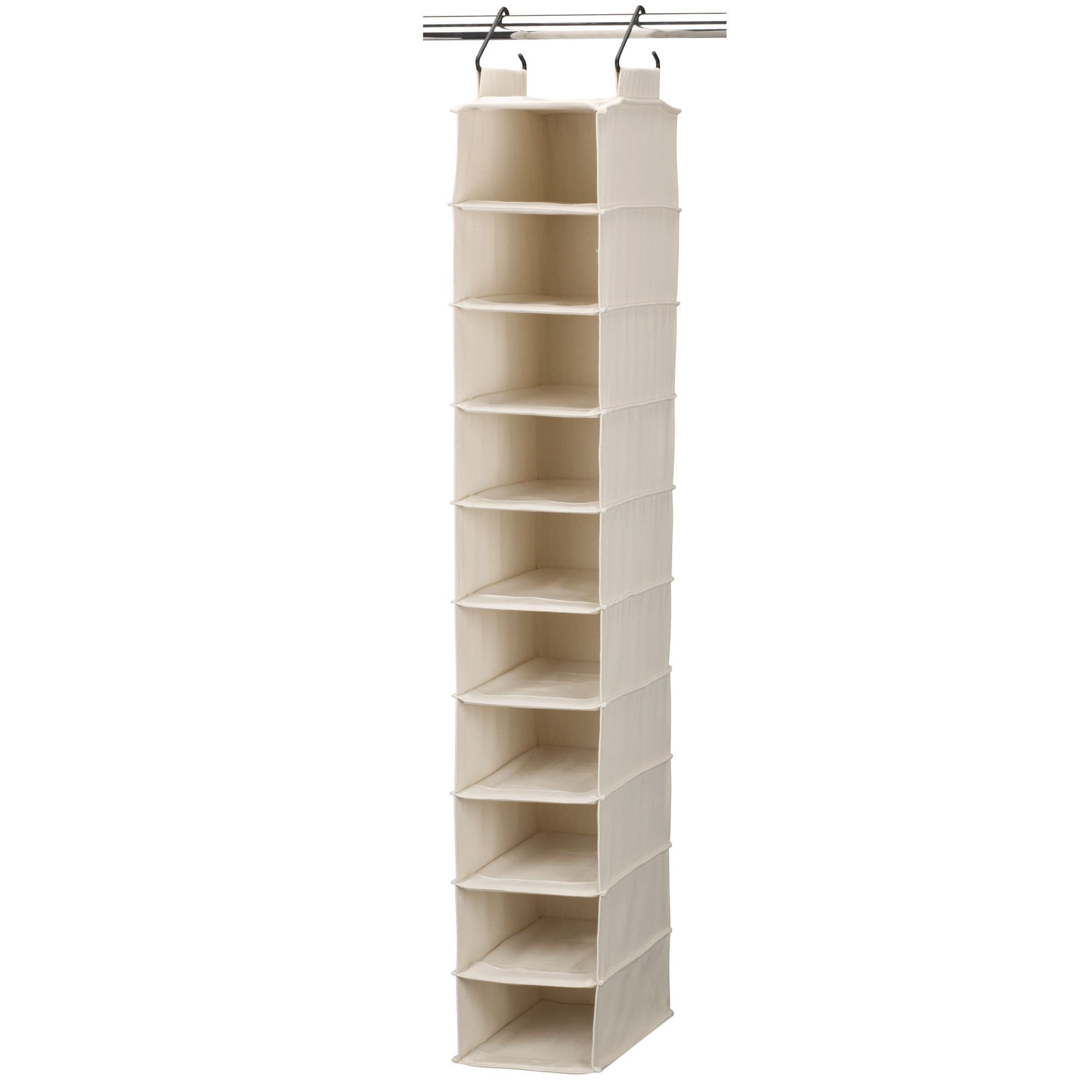 Hanging Shoe Organizer, 10 Wide Cubbies with Cedarline Pockets, Heavy-Duty Cotton Canvas, Removable and Industrial Hooks, Natural