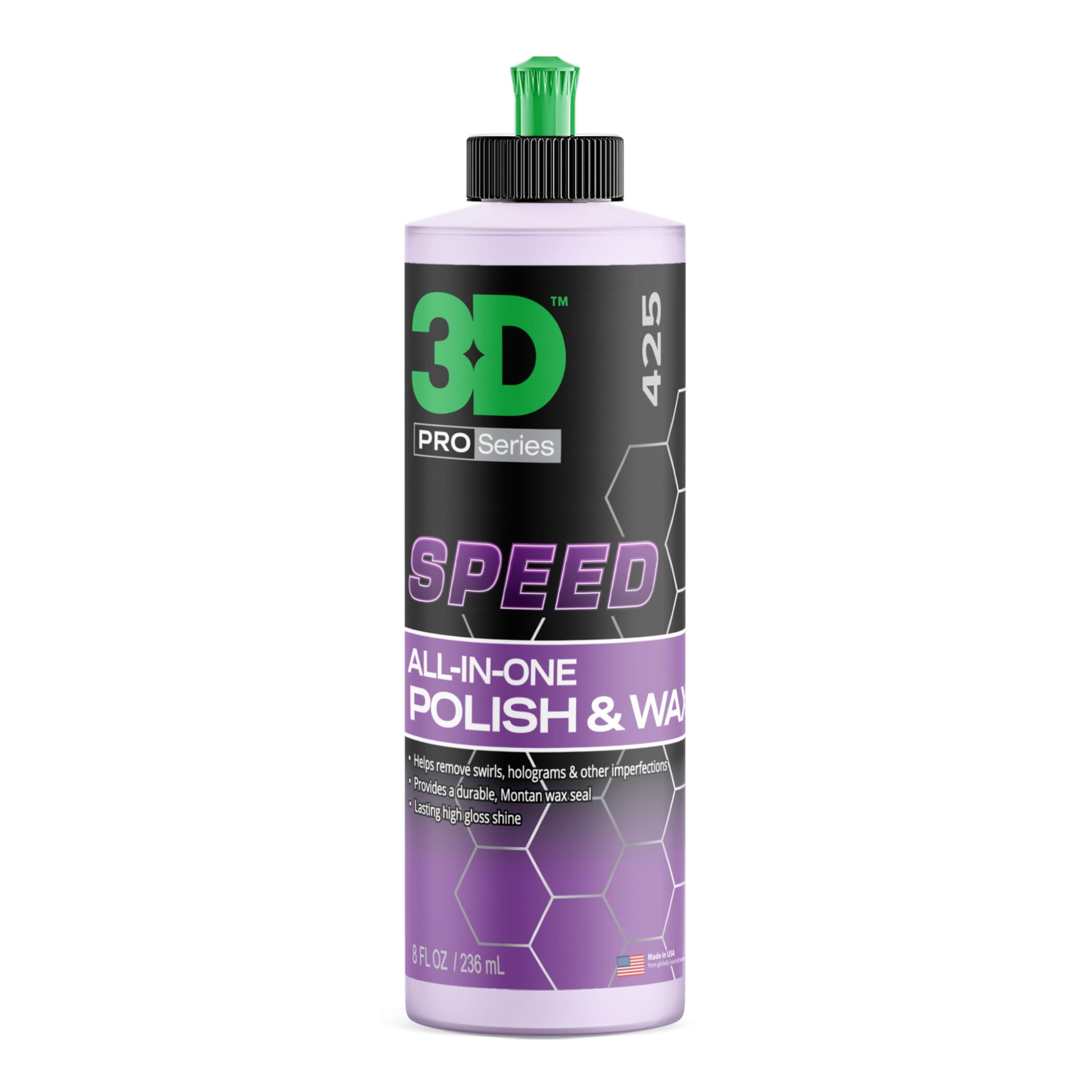 3D Speed All-In-One Polish & Wax – Scratch & Swirl Remover, Clear Coat Safe Paint Sealant – High Gloss Finish, Easy Application – 8oz – Made in USA