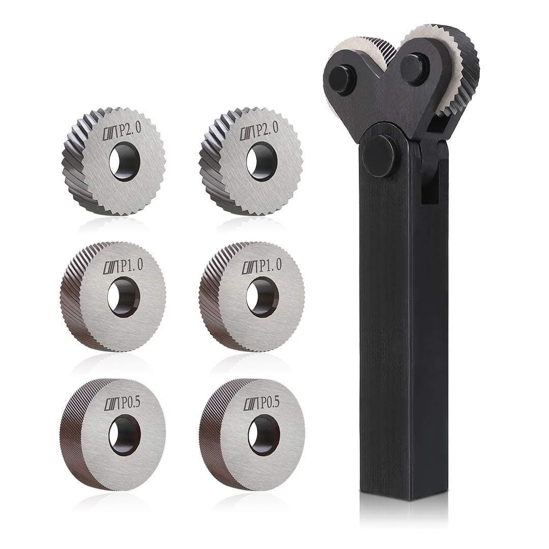 7pcs Steel Knurling Tool Diagonal Wheel Linear Knurling Tool Set with Knurling Single Wheels 0.5mm 1mm 2mm Pitch