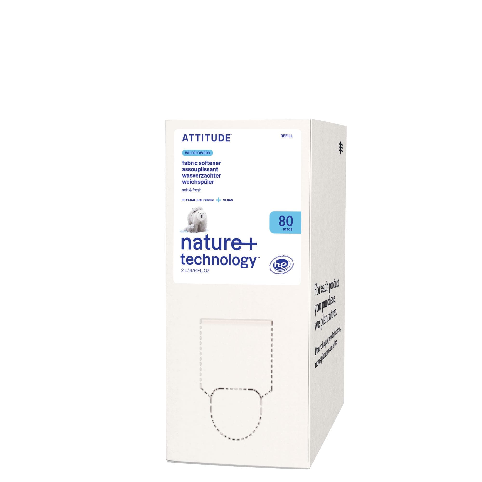 Liquid Fabric Softener Refill, Plant-Based & Vegan, HE Compatible, Naturally Derived, Wildflowers Scent, 80 Loads, 67.6 Fl Oz