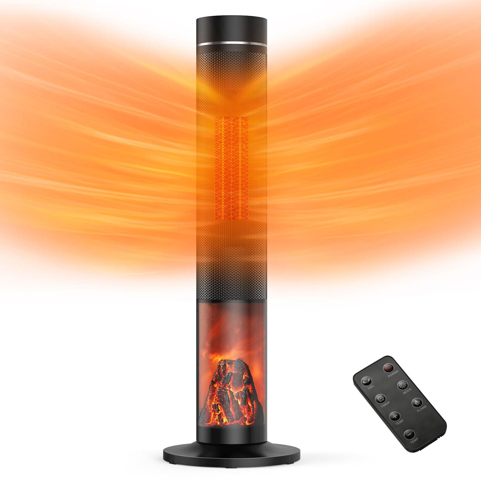 ECOWELL 33” Tower Space Heater 3D Flame Tower Fan Heater with Remote (EHT330V1)
