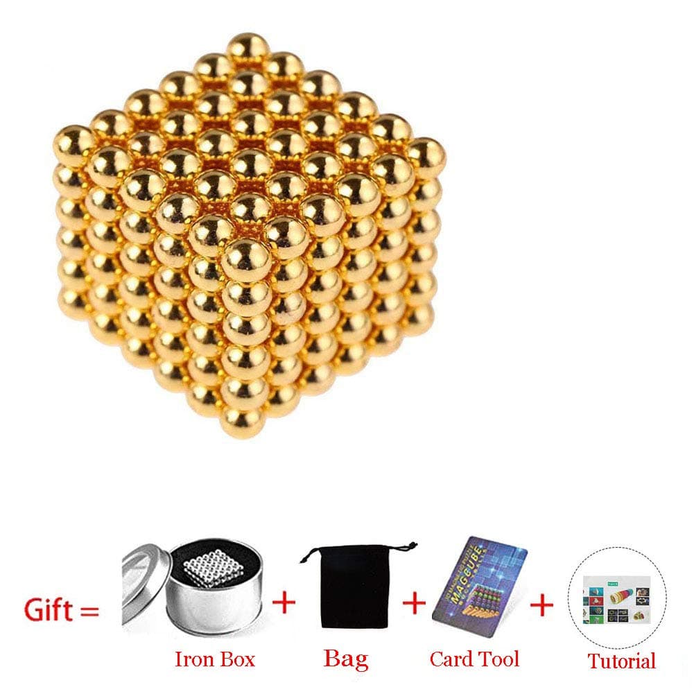 Beautychen Magnetic Cube 216pcs 5mm Magnets Blocks Magnetic Square Cube Children's Puzzle Magic Cubes DIY Educational Toys for Kids Intelligence Development and Stress Relief (Golden)
